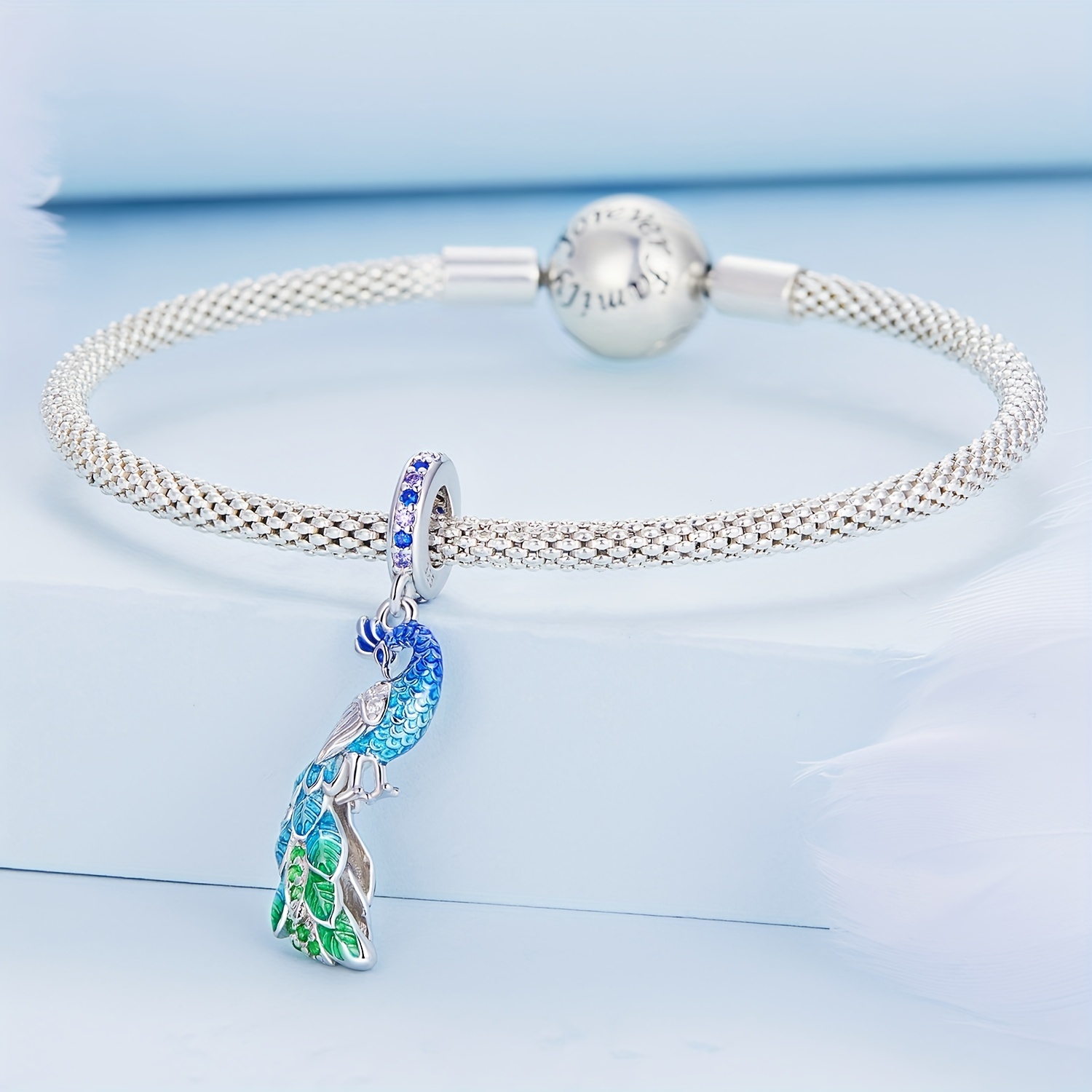 925 Sterling Silver Peacock Hanging Beads - No Chain