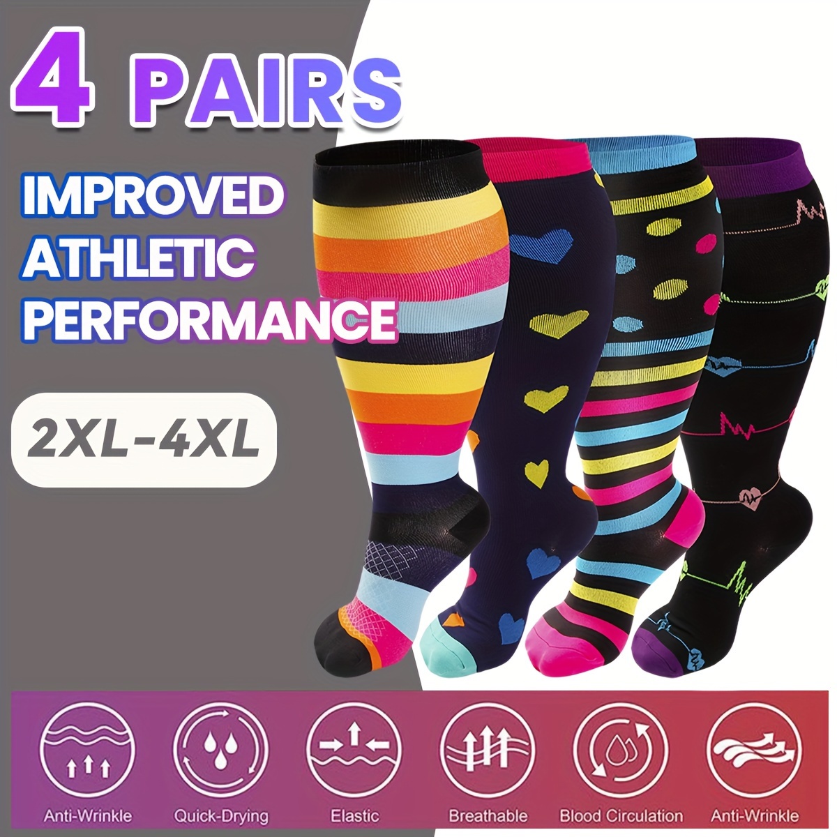 3 Pack S/M - 4XL Compression Socks Nurses Athletes Circulatory – Funky Sock  Co