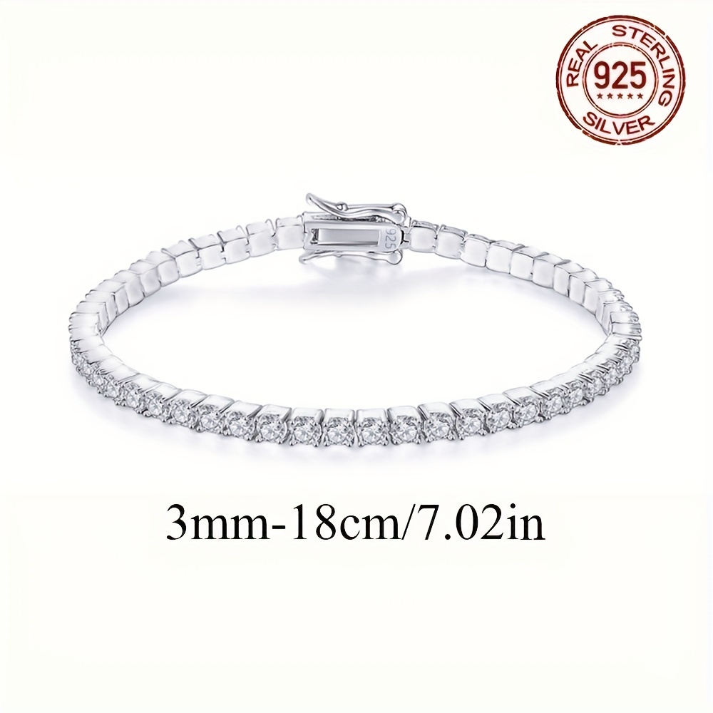TEMU 1 925 Sterling Silvery Synthetic Zirconia Tennis Chain Bracelet, Luxurious And Elegant Bracelet, Anniversary Birthday Party Gift, Anniversary