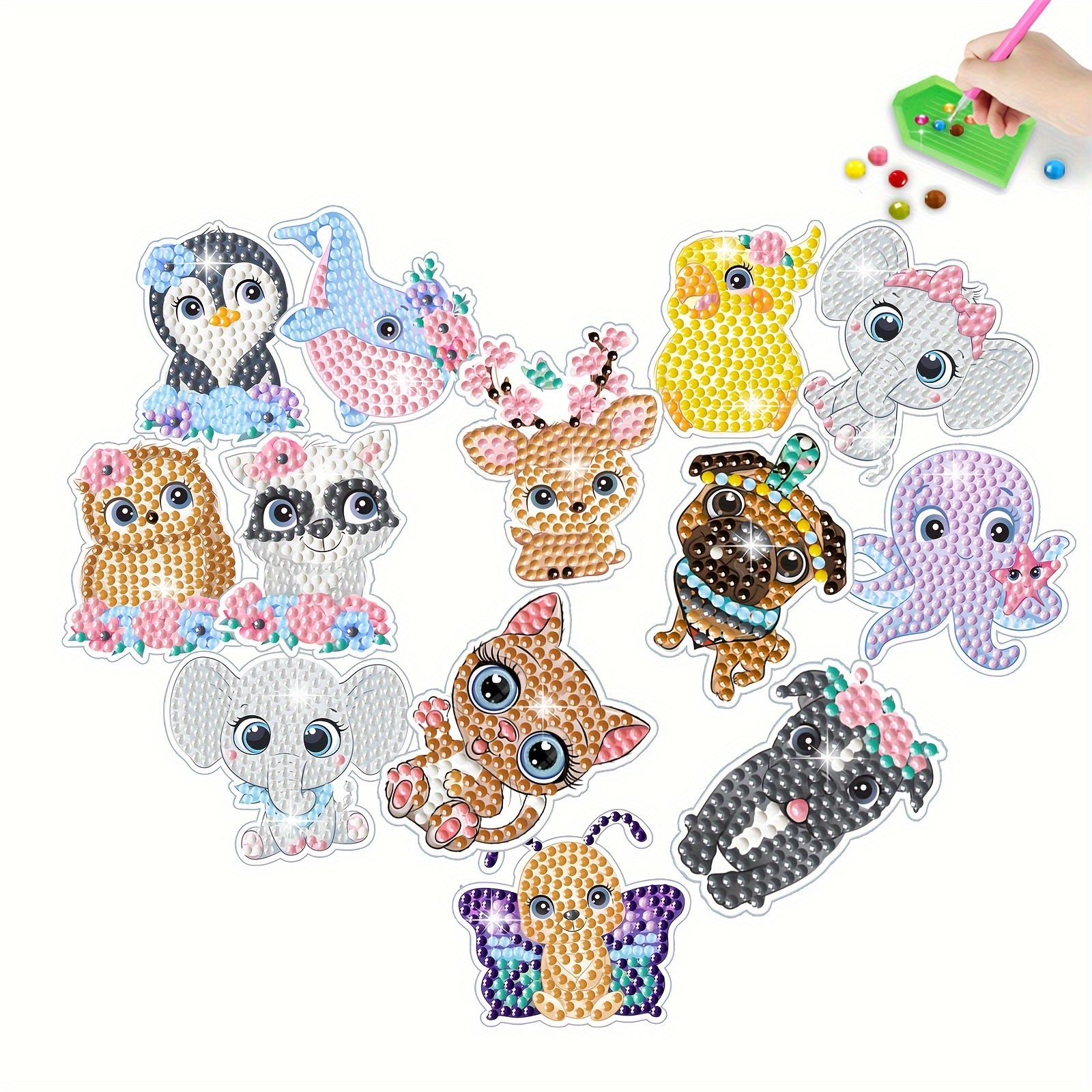 

1set 13pcs Animal Series 5d Artificial Diamond Painting Sticker Kit For Arts And Crafts, Easy Diy Creative Diamond Mosaic Sticker Craft Number Kit, For Adults And Beginners