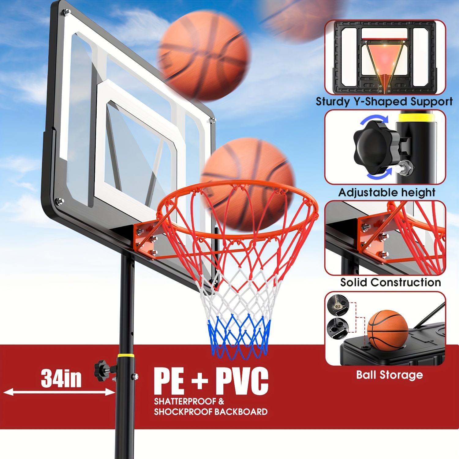 Yaheetech Canasta Baloncesto Exterior Altura Ajustable 170,5-230,5cm Móvil  con Ruedas Aro de Baloncesto Tableros de Baloncesto para Niños y Adultos :  : Deportes y aire libre