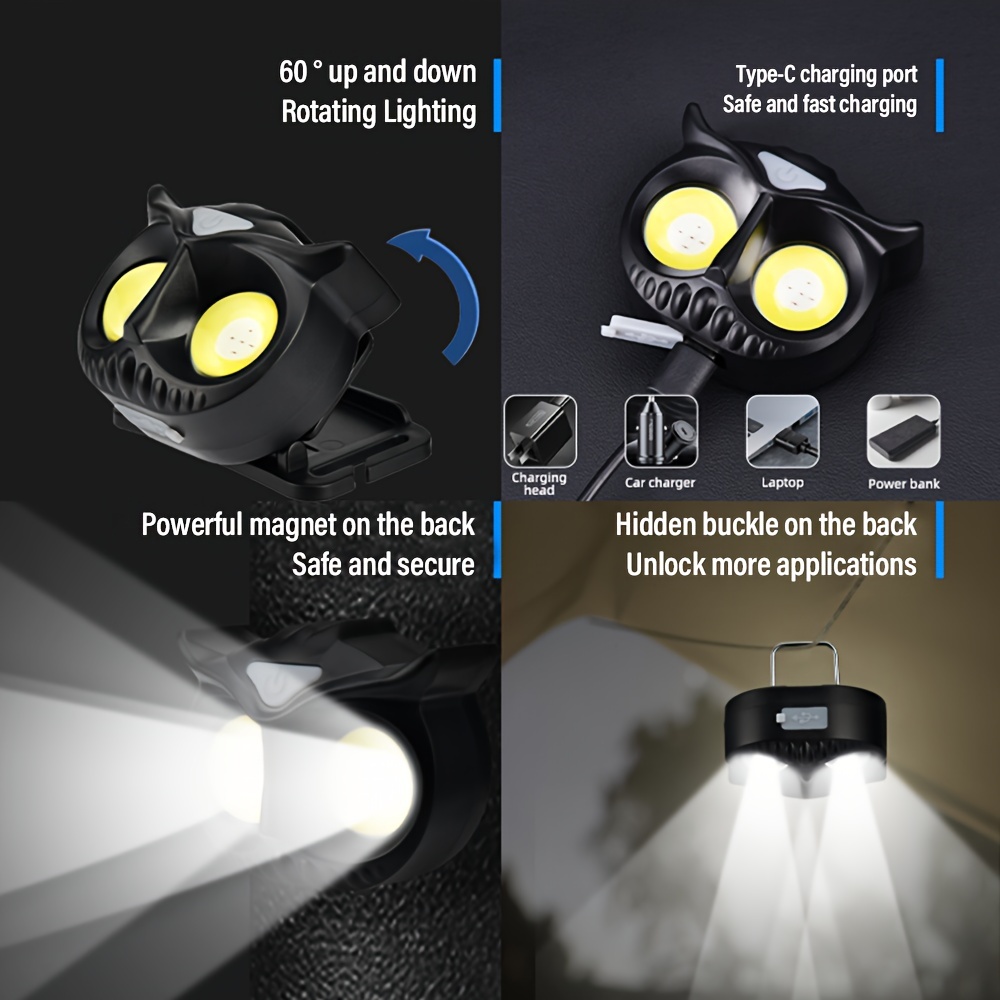 1pc Warsun Owl Style Headlamp Type C Rechargeable Headlight