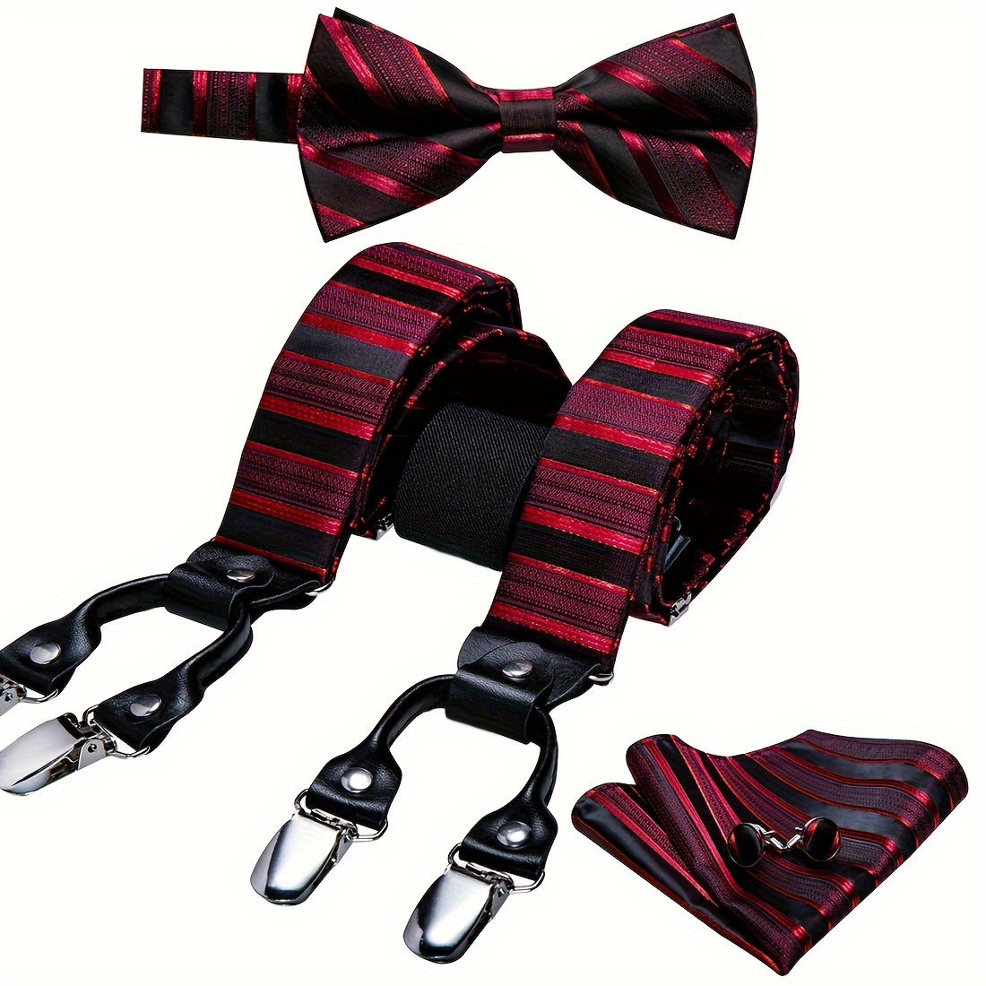 Barry Wang Mens Suspender Tie Set Adjustable Clips Y Type