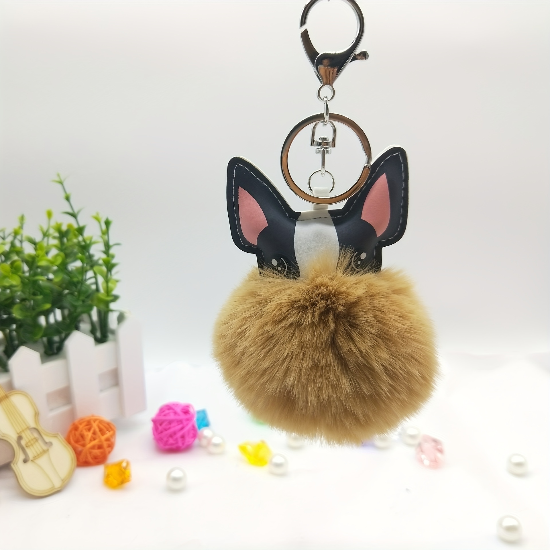 Rabbit Ears Fur Ball Keyring For Men Fluffy Fur Ball - Temu