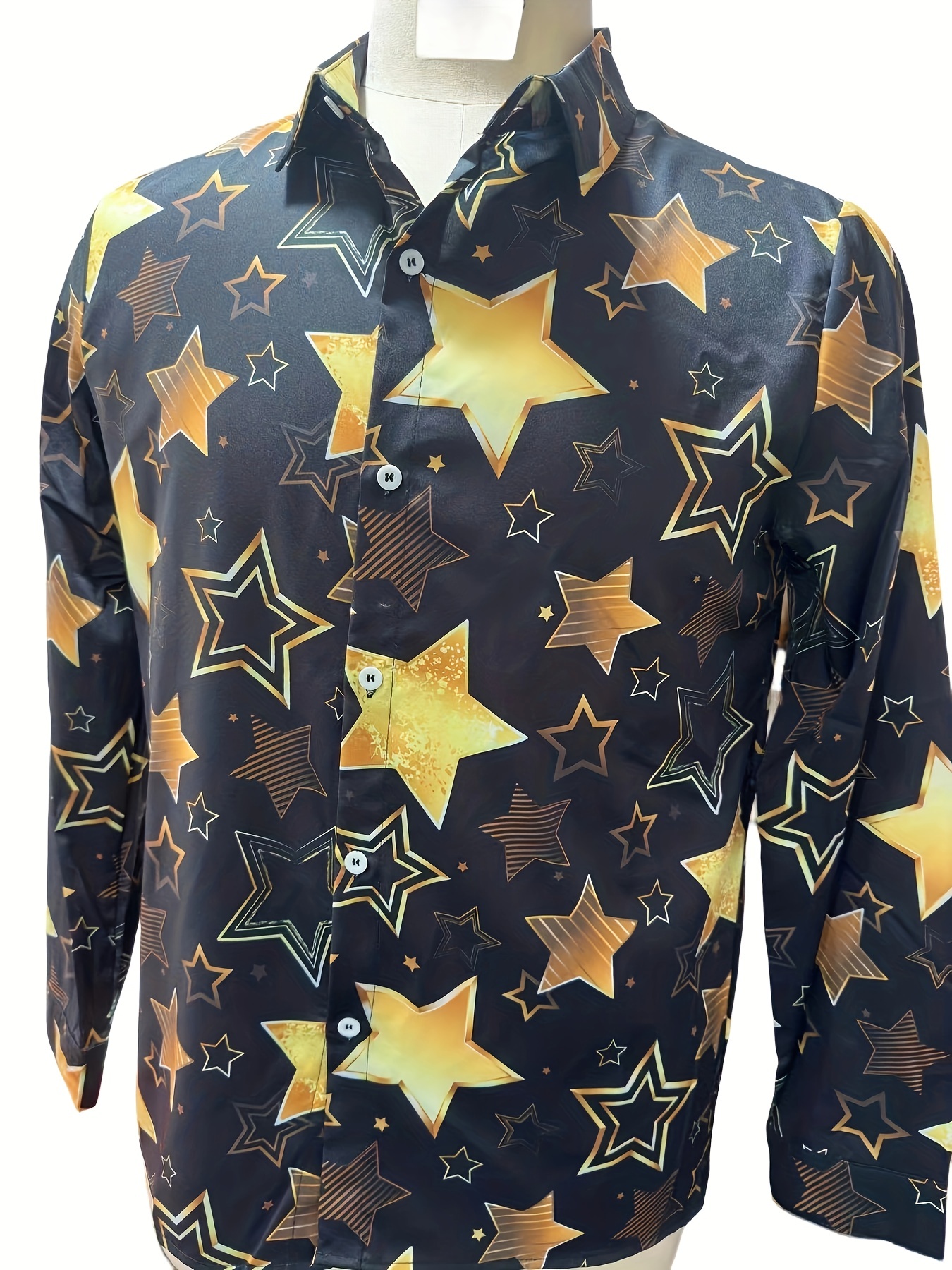 stars pattern mens long sleeve lapel shirt mens trendy button up shirt for spring fall outdoor