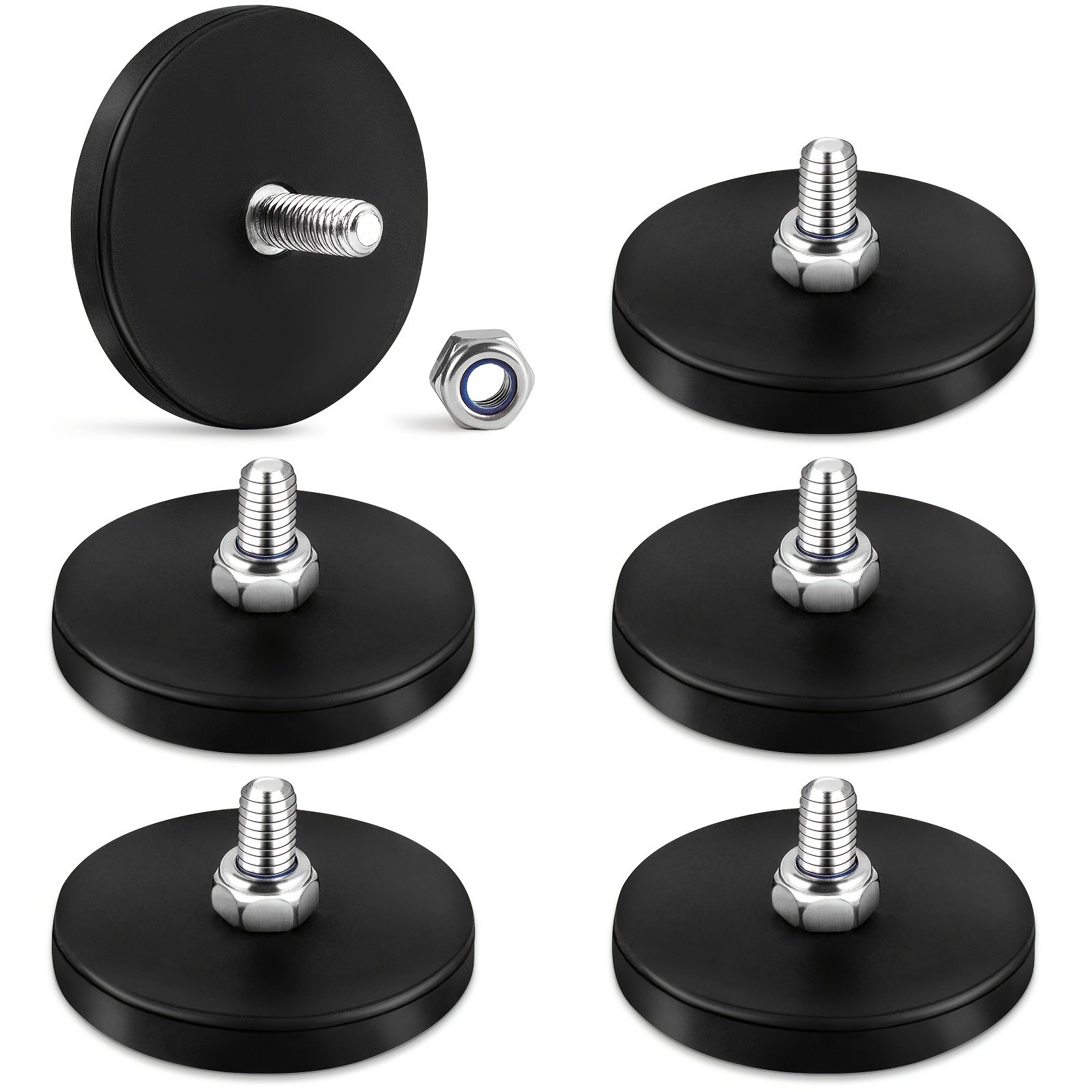 Winspeed 12 Magneti Al Neodimio Rivestiti In Gomma 13,6 Kg - Filetto M6, Rondelle E Dadi Inclusi - Antigraffio Per Barre Led, Fotocamere, Fissaggi