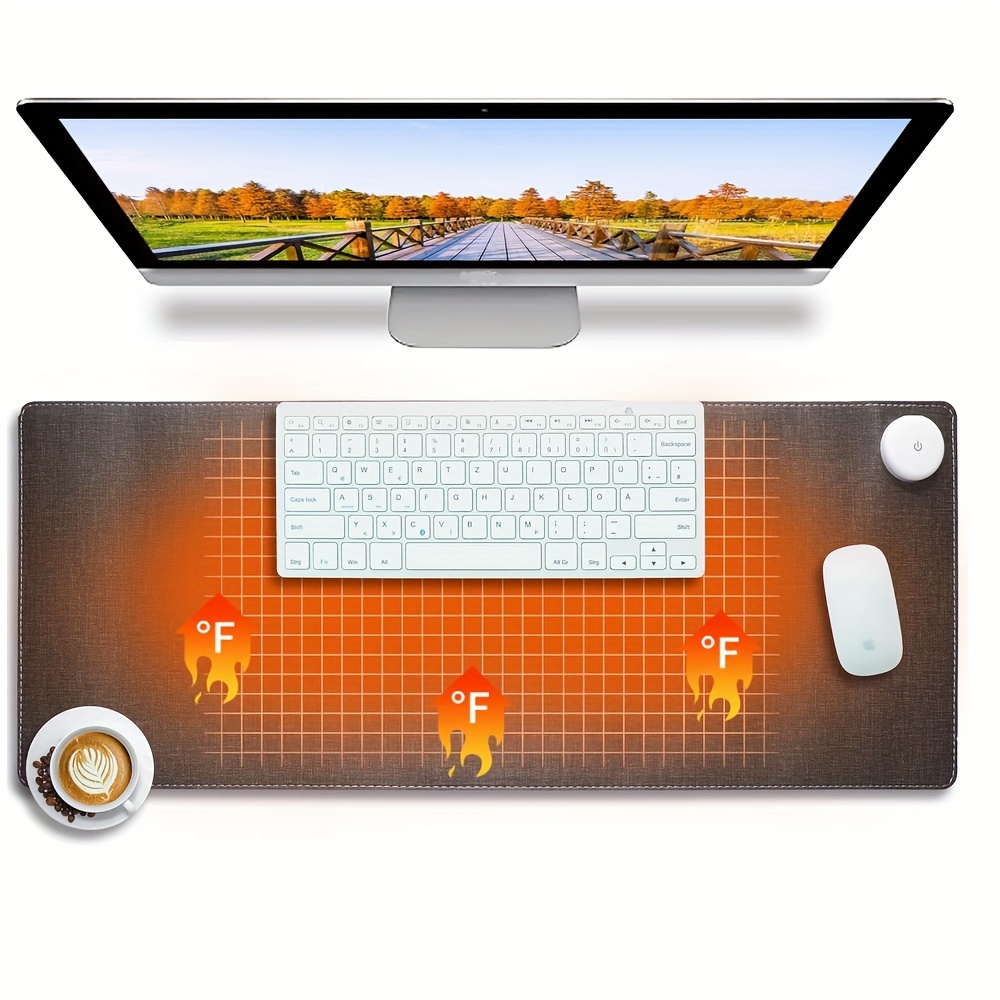 Warm Desk Pad, Heated Mouse Pad, Keyboard Mat, Electric Heating Desk Pad  with 3 Heating Levels & 3 Hours Auto Shut-Off, PU Leather Office Desk Mat,  31.5 x 13 Large (Gray) 