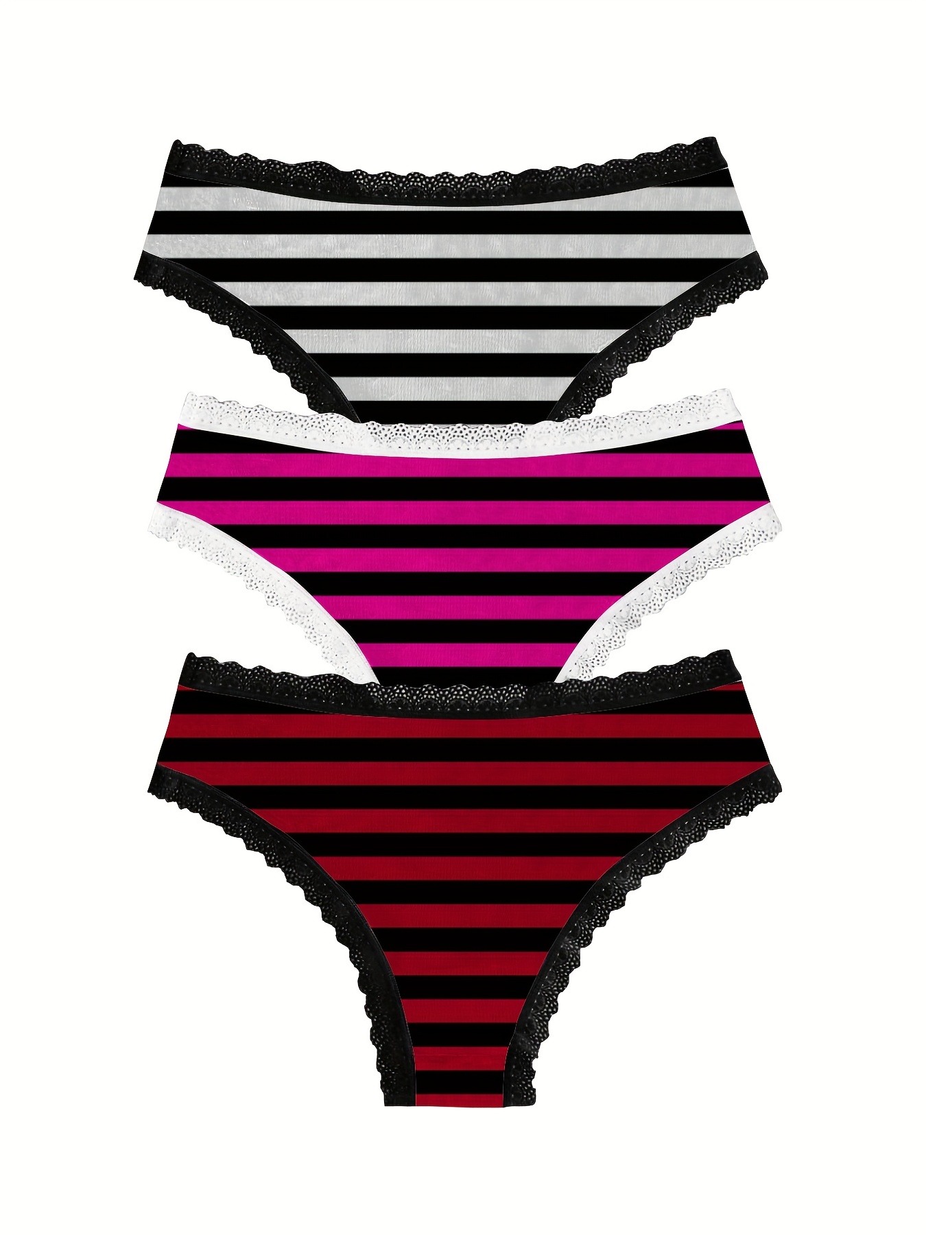 3pcs Skeleton Print Contrast Lace Striped Panties - Women's Novelty  Lingerie & Underwear