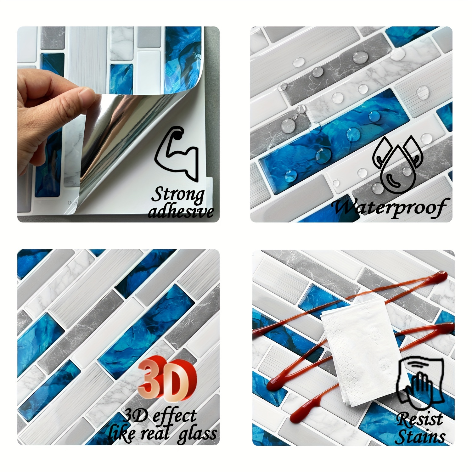 10 Hojas Azulejos 3d Pelar Pegar Vinilo Pegatina Azulejos - Temu