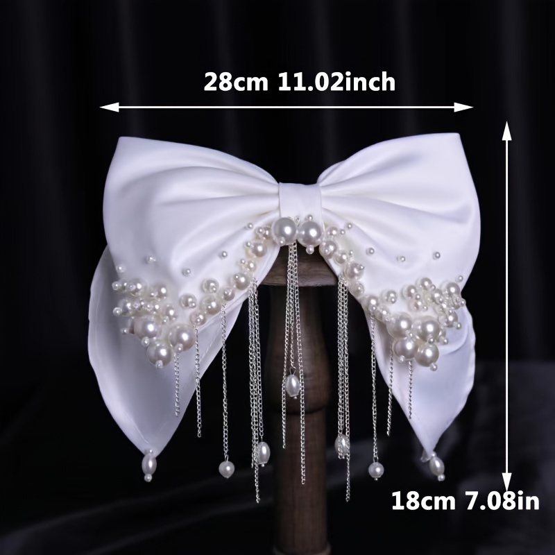 Pearl Veil and Hair Bow Clip for Bachelorette Party White Pearl Bow