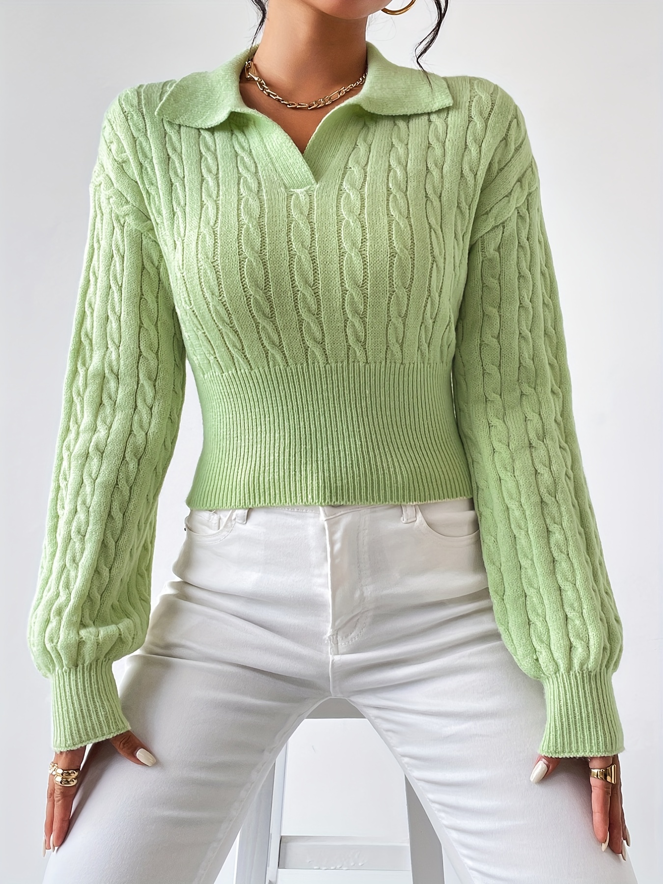 Cable Knit Sweater Women, Chunky Women, Women's Sweaters Green Sweater Top  Women's Autumn And Winter Top Ins Style Casual Long-Sleeved Knitted Sweater