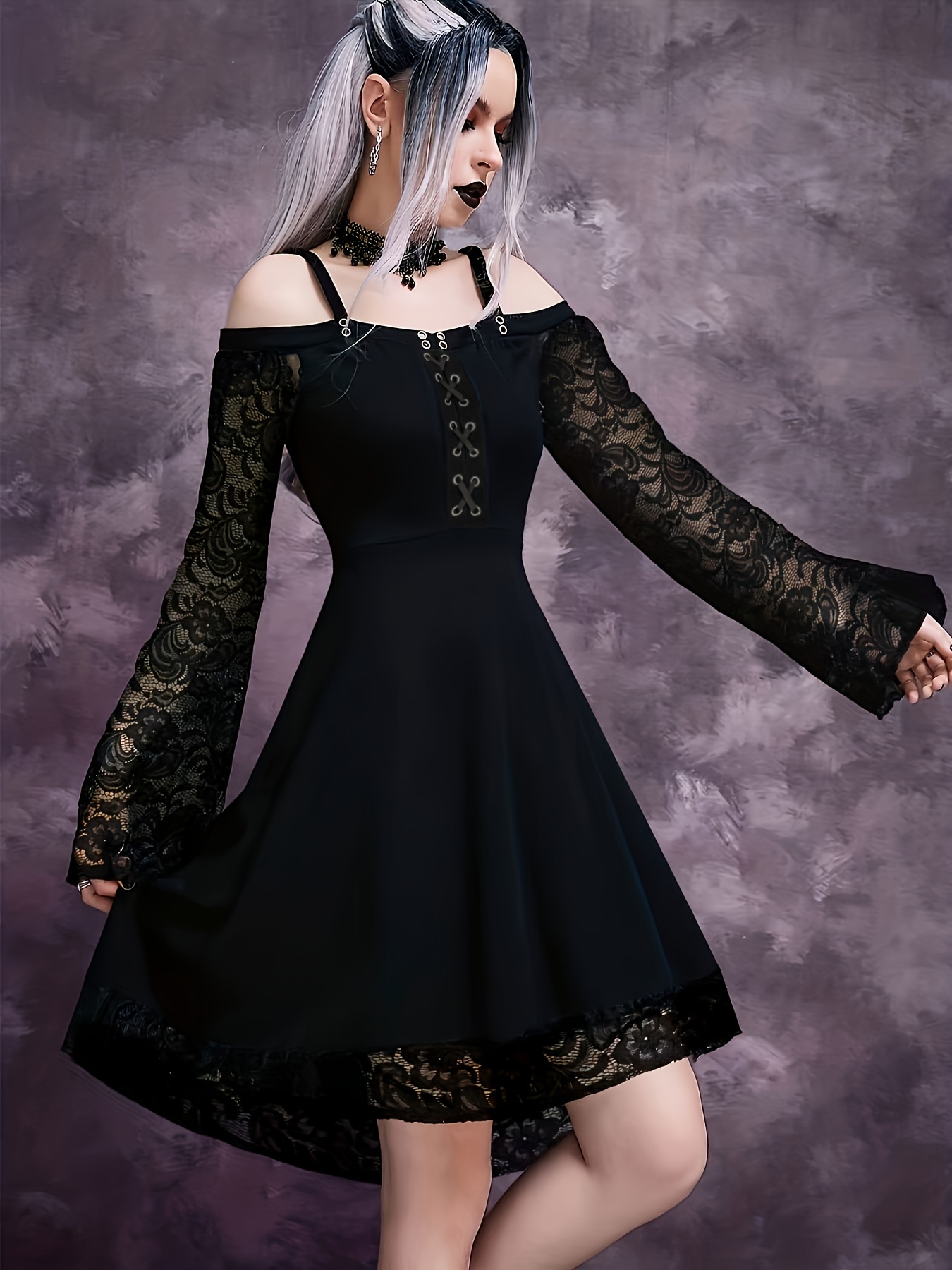 Plus Size Gothic Dress Women's Plus Contrast Lace Grommet - Temu Canada
