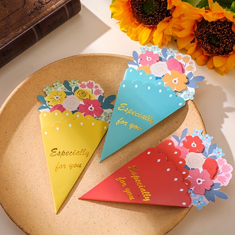 3枚 花束グリーティングカード ロマンチックな封筒付きグリーティング