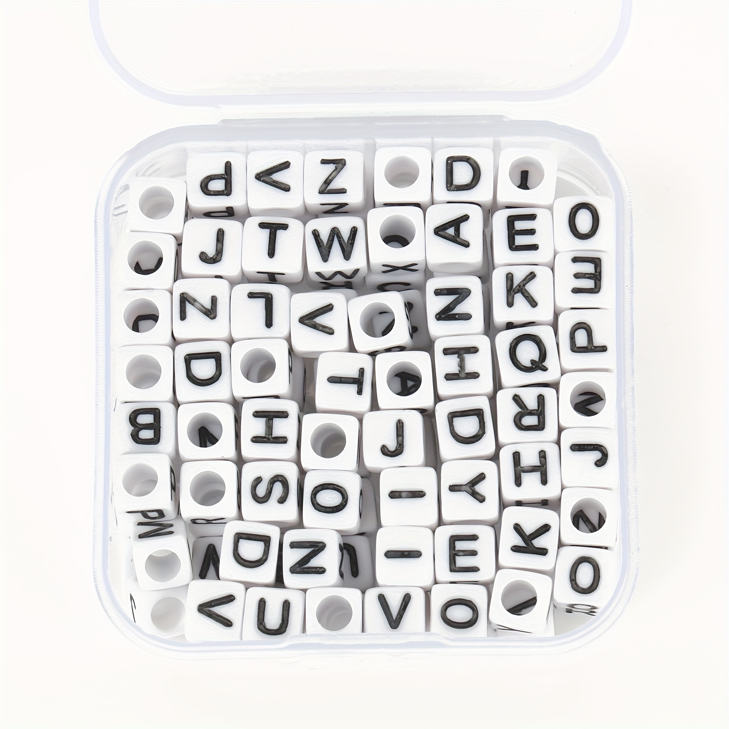Alphabet Beads, Cube Opaque, 7mm, 25-pc, Black, Letter E