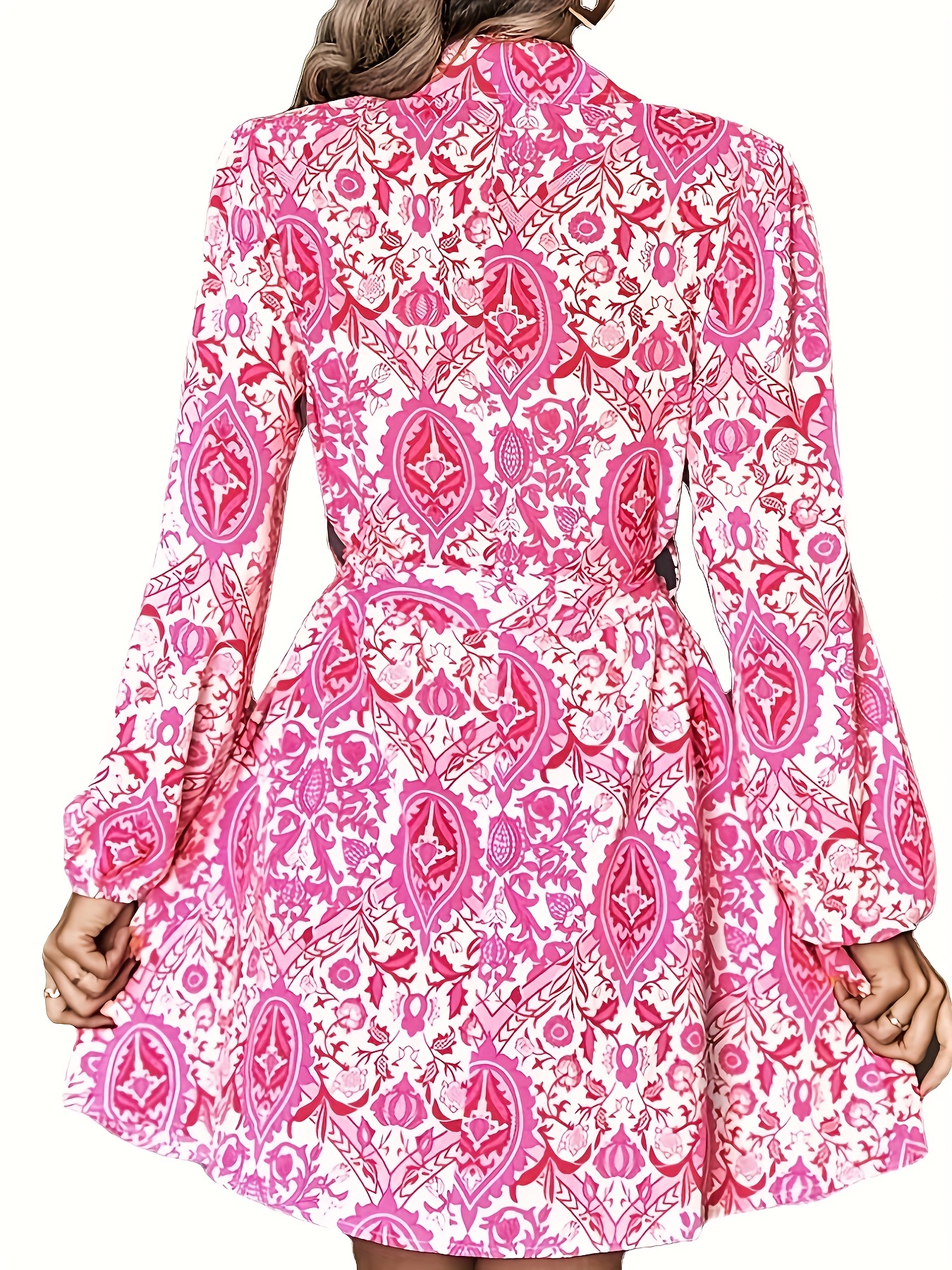 Платье с этническим цветочным принтом, повседневное платье с длинными рукавами на пуговицах спереди, женская одежда