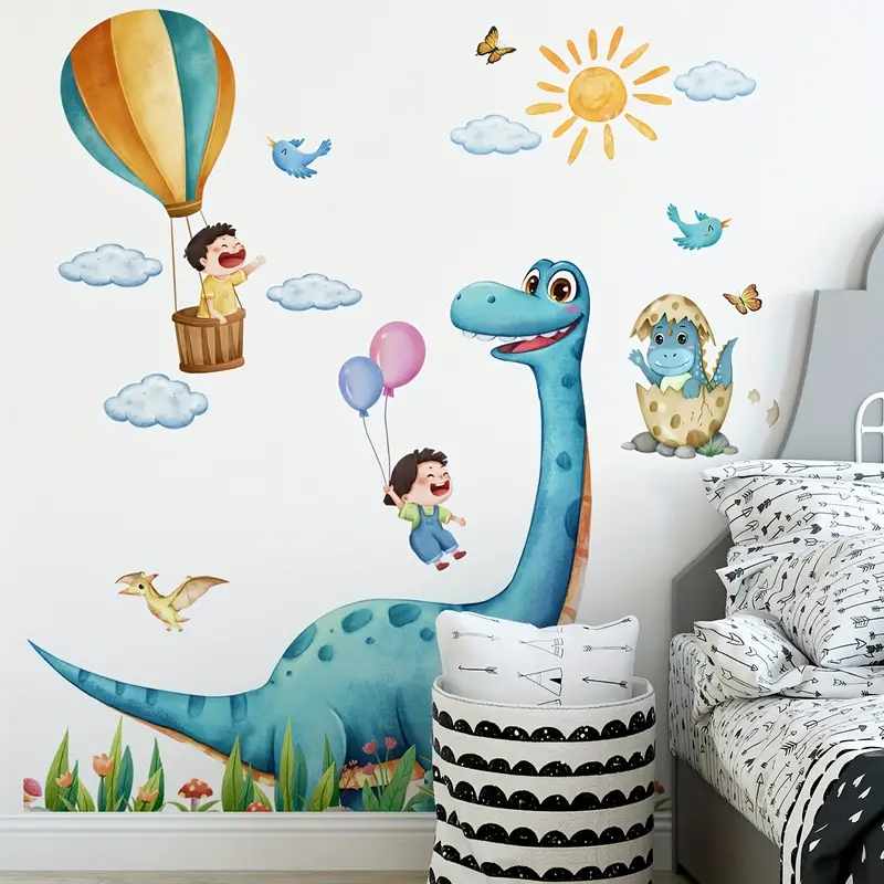 Pegatinas infantiles para pared, diseño de dinosaurio de dibujos animados  azul bebé, naranja – 12.0 in
