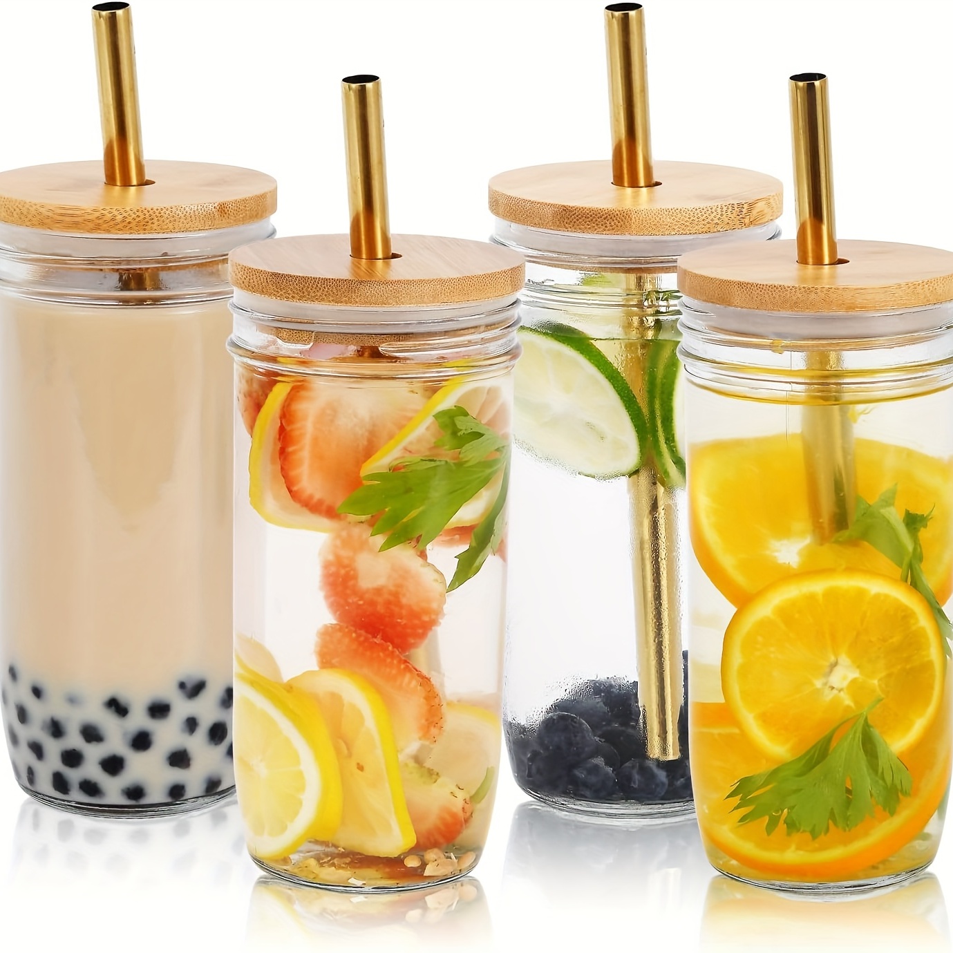 18.5oz Can Shaped Glass Cup with Bamboo Lid and Reusable Glass Straw, Glass  Cups Reusable Beer Can Glass for Beer Cocktail Coffee Tea 