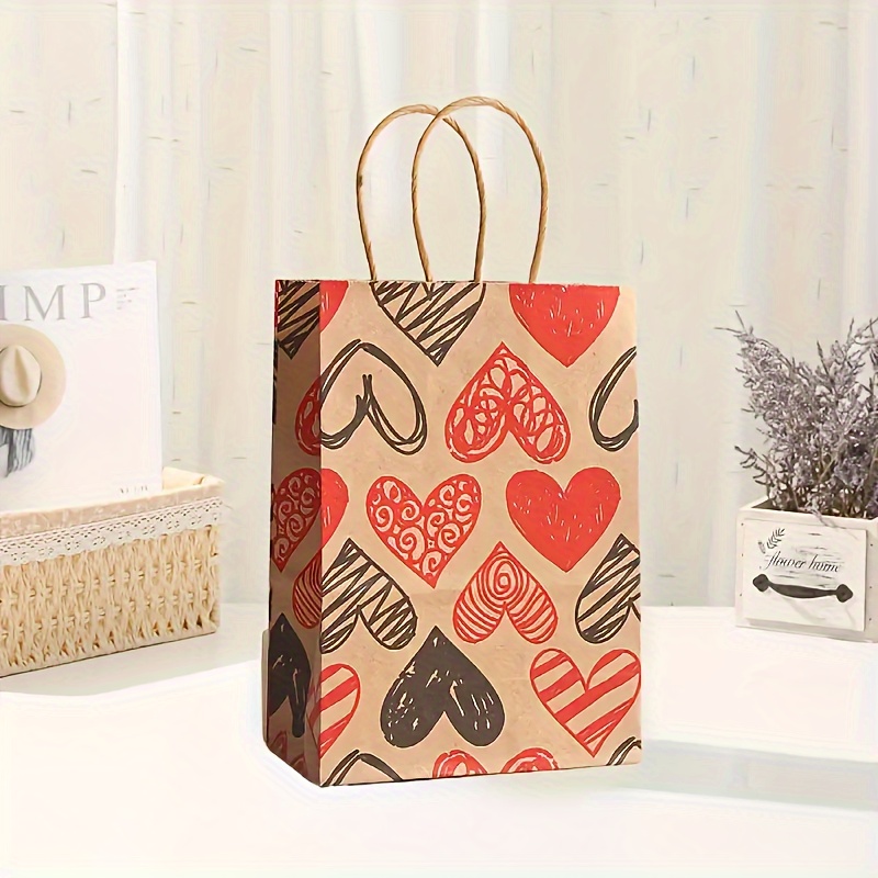 12pcs Valentine's Day Paper Gift Bags With Handle Paper Wrapping Craft Bags  For Funny Gifts Novelty Gifts Valentines Day Wedding Anniversary, Paper Ba