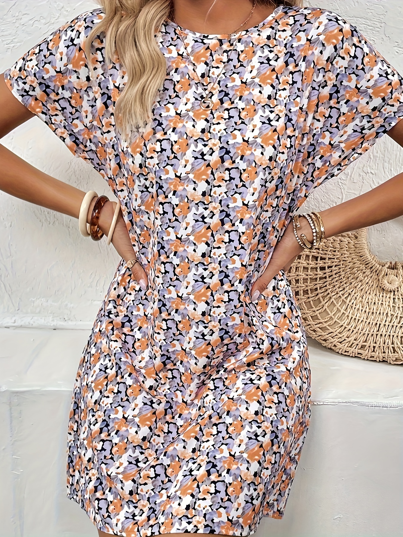 Ditsy Floral Print Belted Dress Short Sleeve Casual Every - Temu