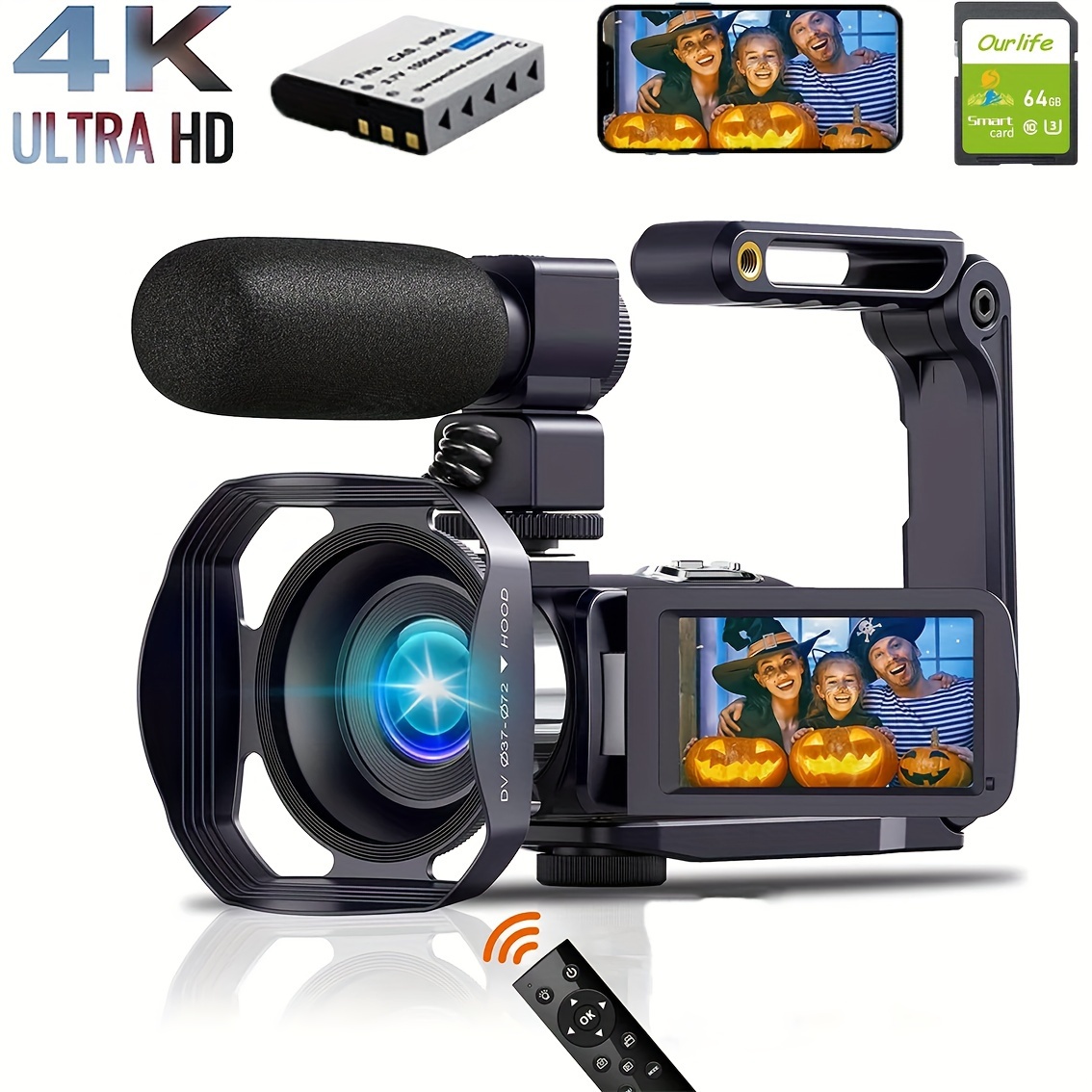 Cámara de video 4K Videocámara de 48MP Ultra HD Cámara de video Wifi  Vlogging Cámara para  16X Cámara de video digital con micrófono de 6  ejes