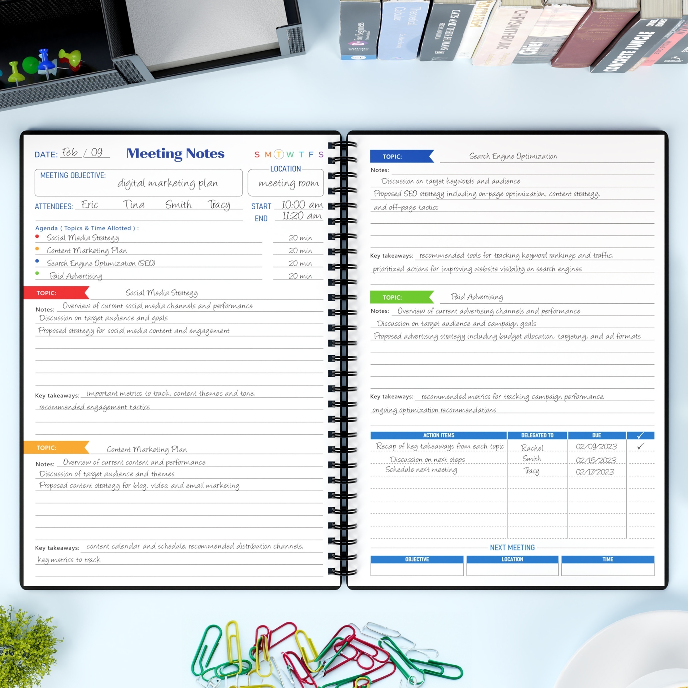 Meeting Notebook For Work With Action Items Project Planner - Temu