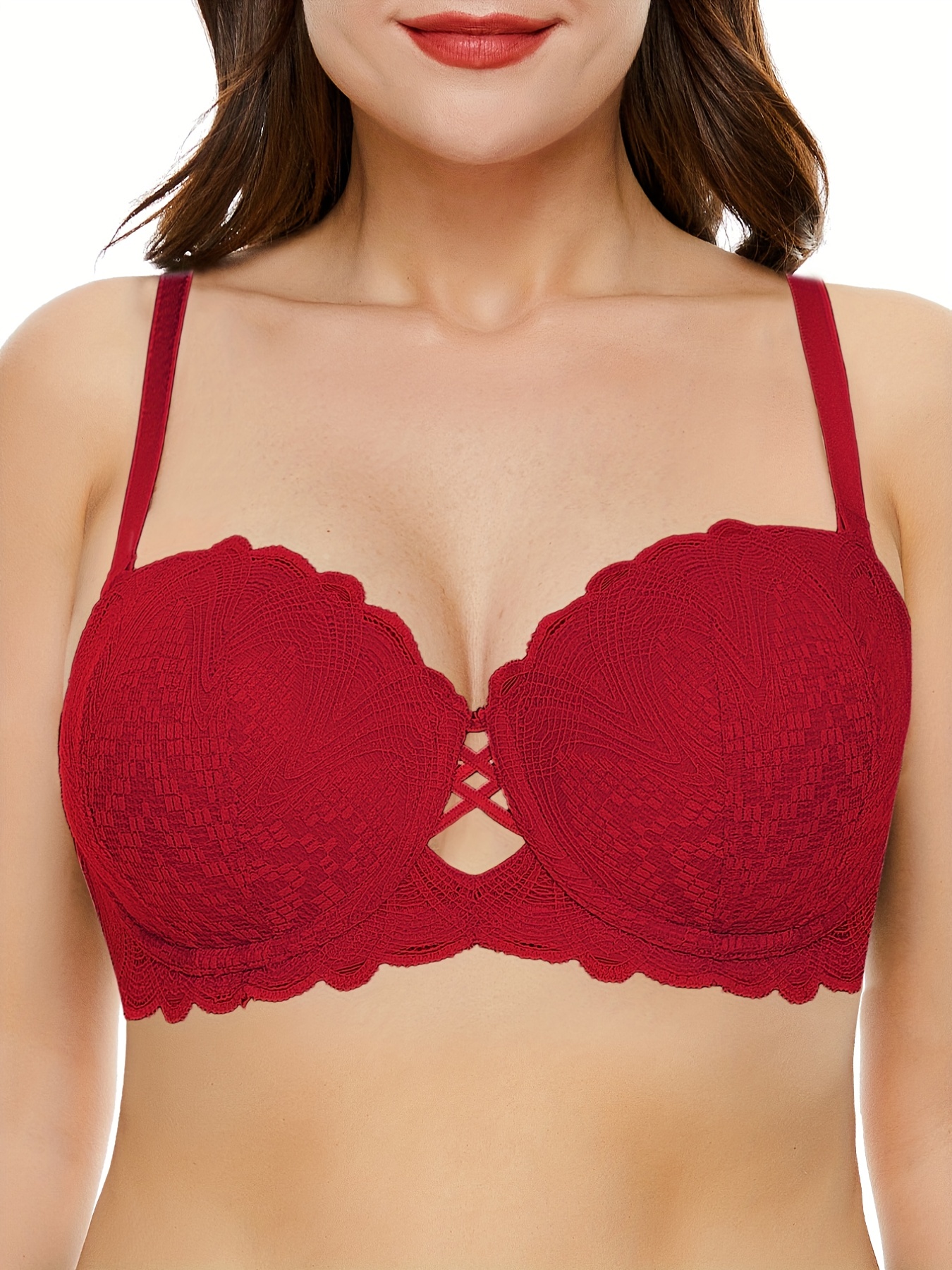 Women's Solid Lace Embroidery Push Up Padded Bra Small - Temu