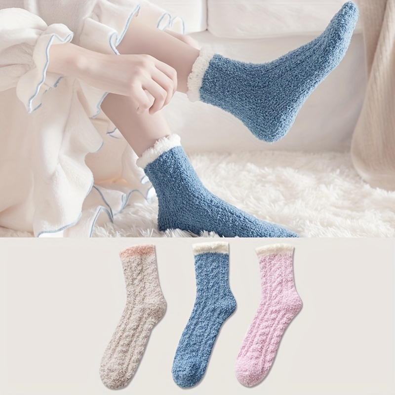 Calcetines de felpa de lana de Coral para mujer y niña, medias de
