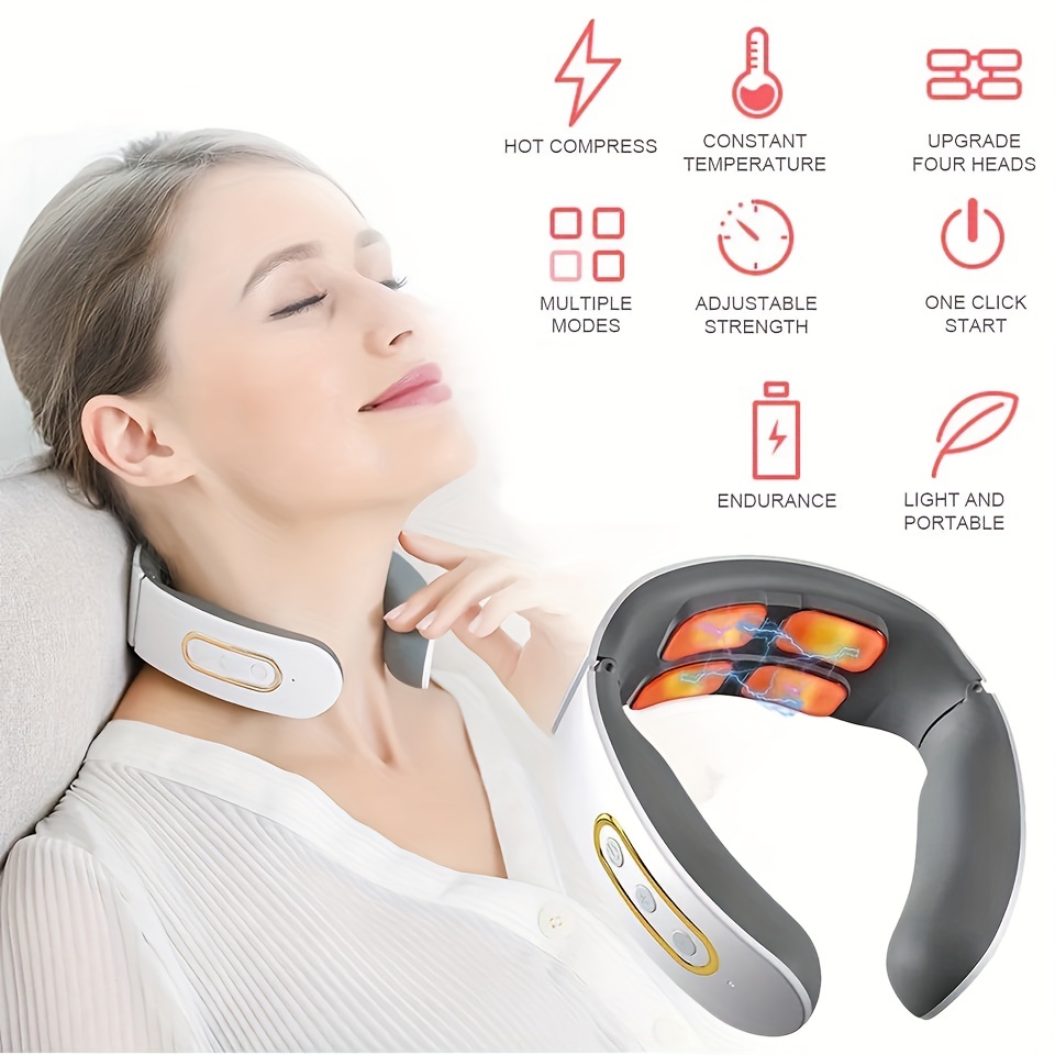 Smart Neck Massager Vibration TENS Pulse Massage Electric Hot Compress  Cervical