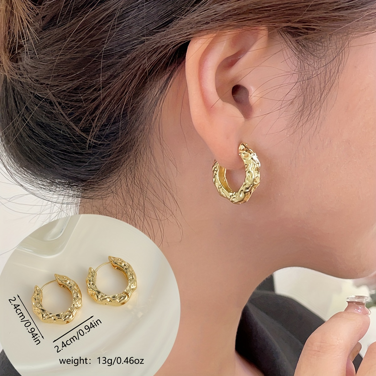 Hoop Earrings Polished Women Wide 18K Gold-Plated Bronze Jewelry Simple  Fashion