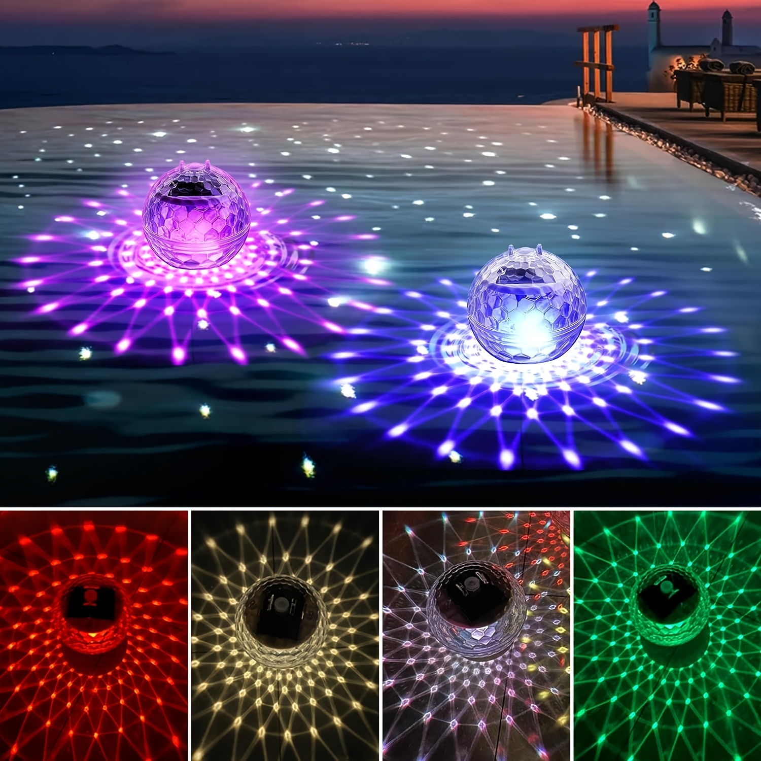 Fuente solar para piscina con luces subacuáticas, 6 modos de iluminación,  fuente flotante para piscina sobre el suelo, bomba de fuente de agua solar
