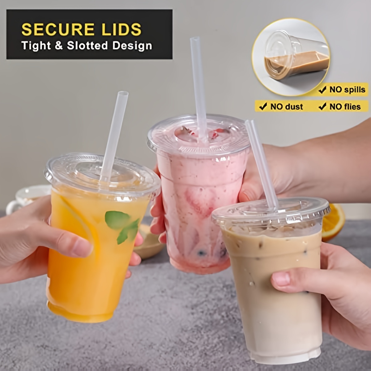 100 Sets, 16oz Plastic Cups With Lids And Straws, Disposable Cups For Iced  Coffee, Smoothie, Milkshake, Cold Drinks Clear