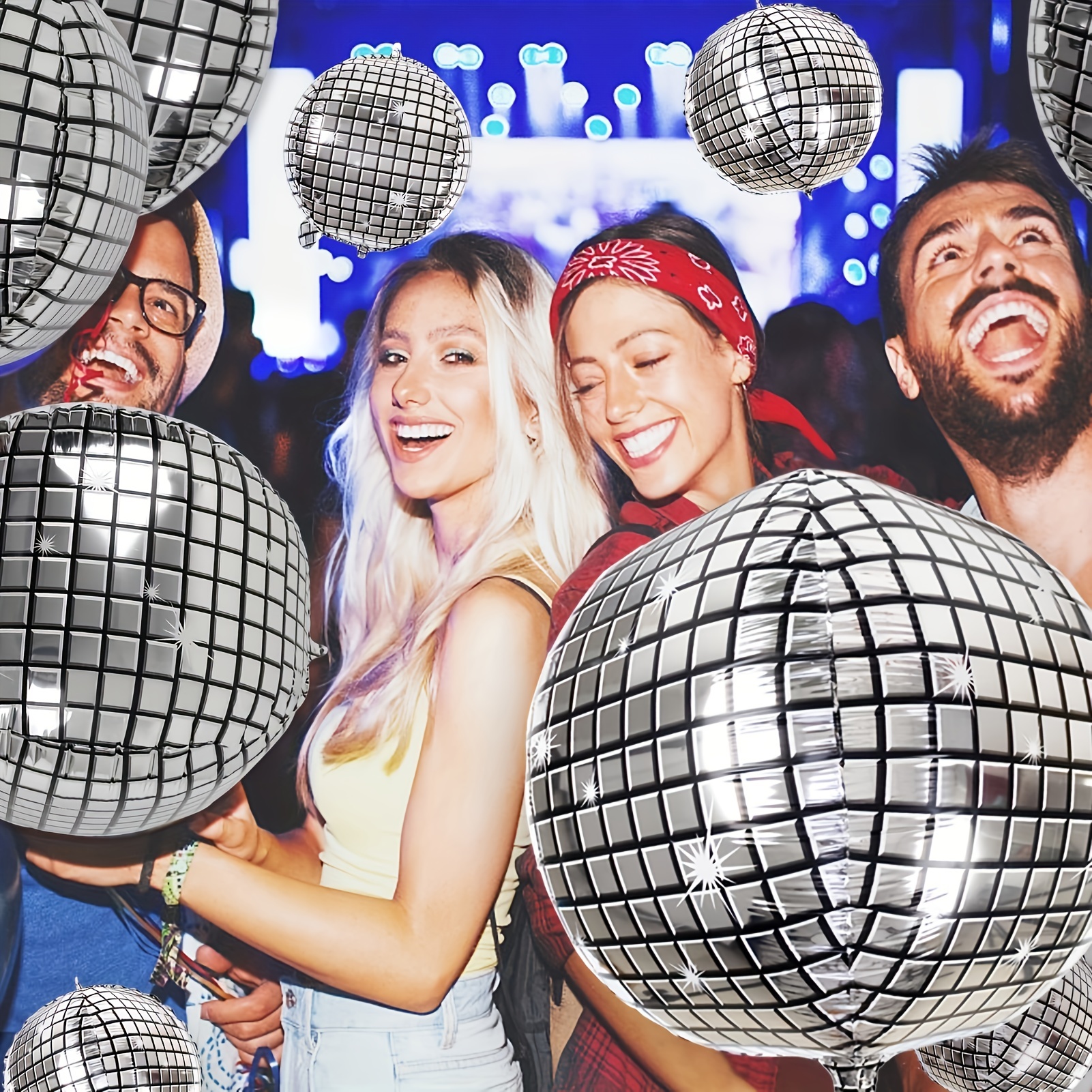 Glamorous party decor: Sparkling disco balls and glitter balloons