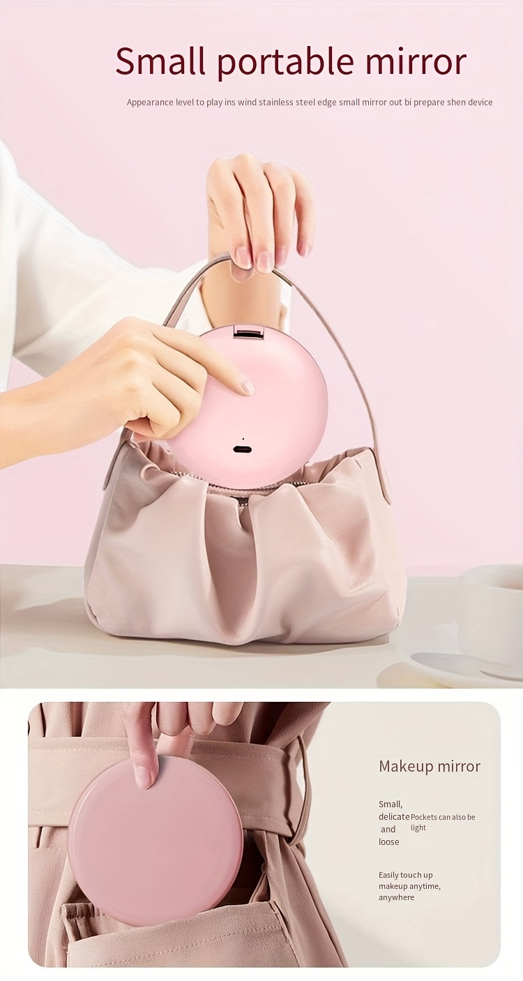 High-Definition 2X Mirror Magnification Patch Mirror Three Level Dimming Portable Flip Cover Circular Folding LED Makeup Mirror with One Side Enlarged 2X 5X Beauty Mini USB Light Emitting Charging Small Mirror Korean Magnifying Makeup Mirror