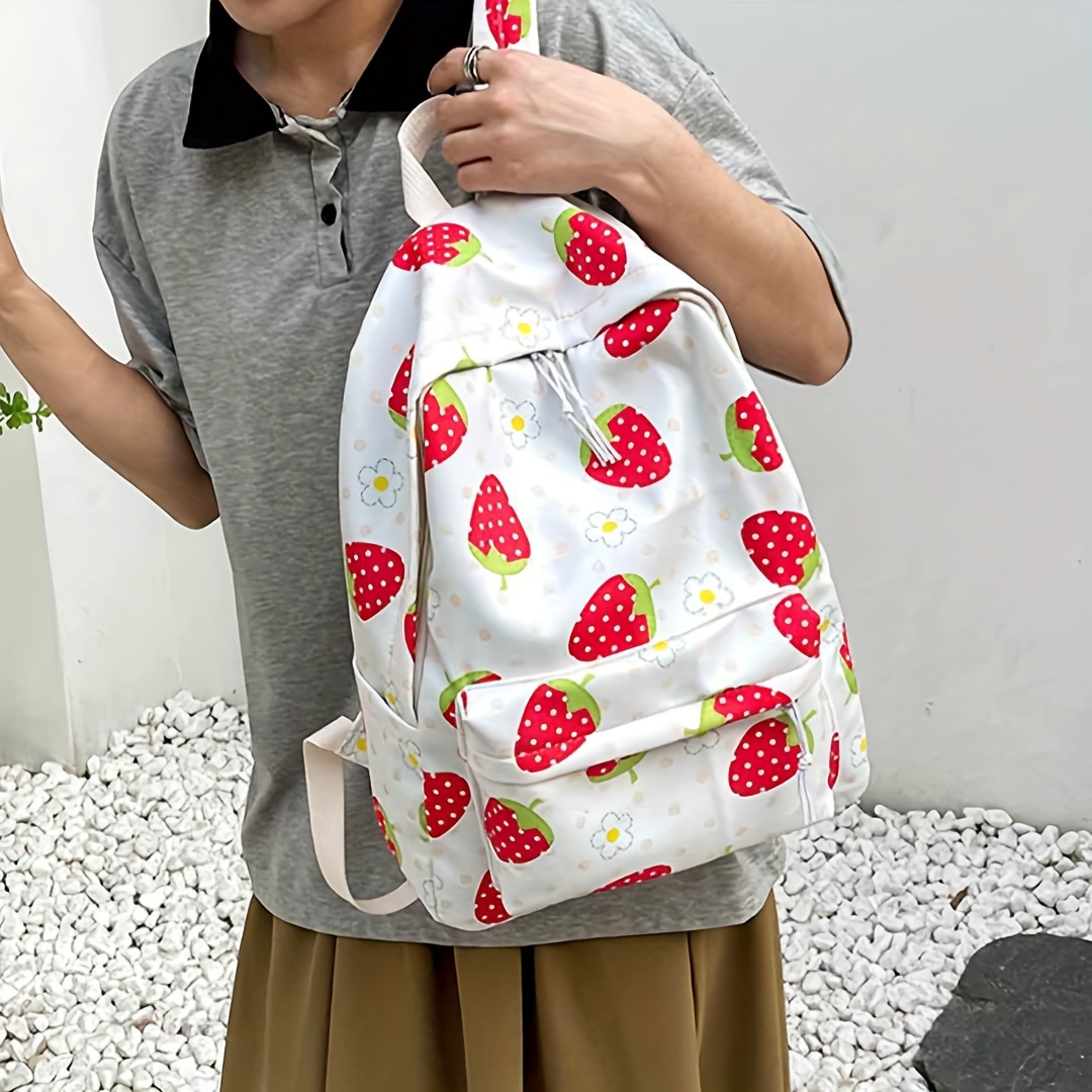 Fashionable Cute Strawberry Pattern Backpack Stylish Zipper - Temu