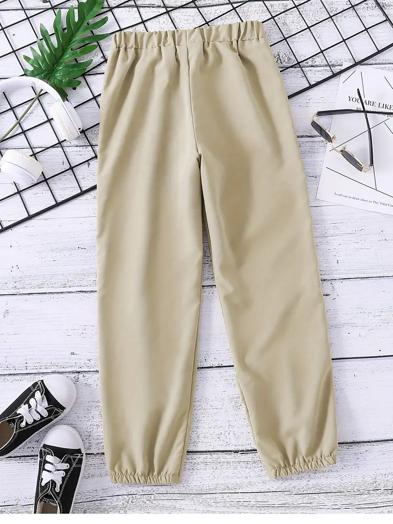 Girls Trendy Jogger Pants Pocket Button Design Elastic Waist - Temu