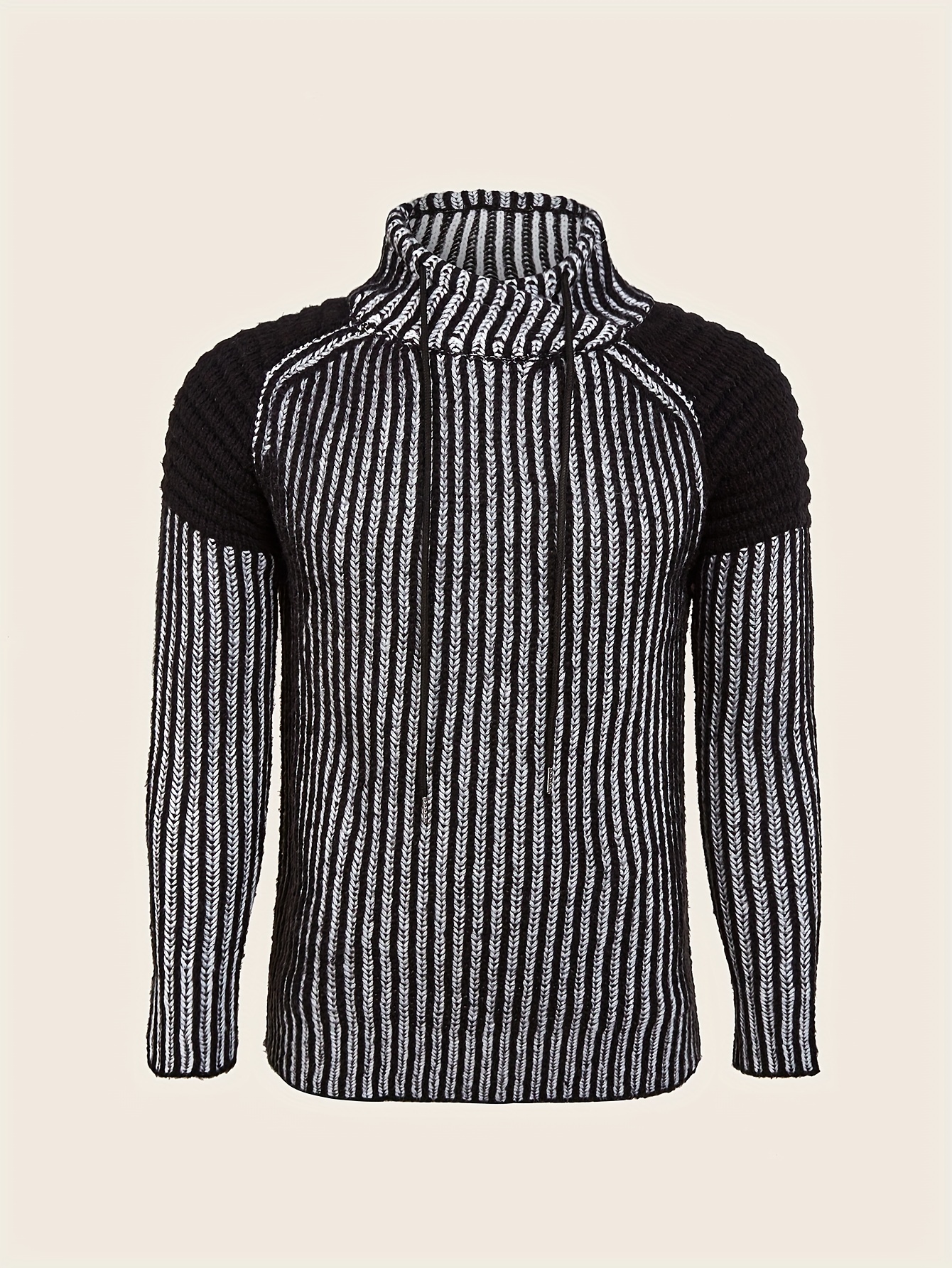 Retro Turtle Neck Knitted Slim Sweater, Men's Casual Warm Slightly Stretch  Pullover Sweater For Fall Winter