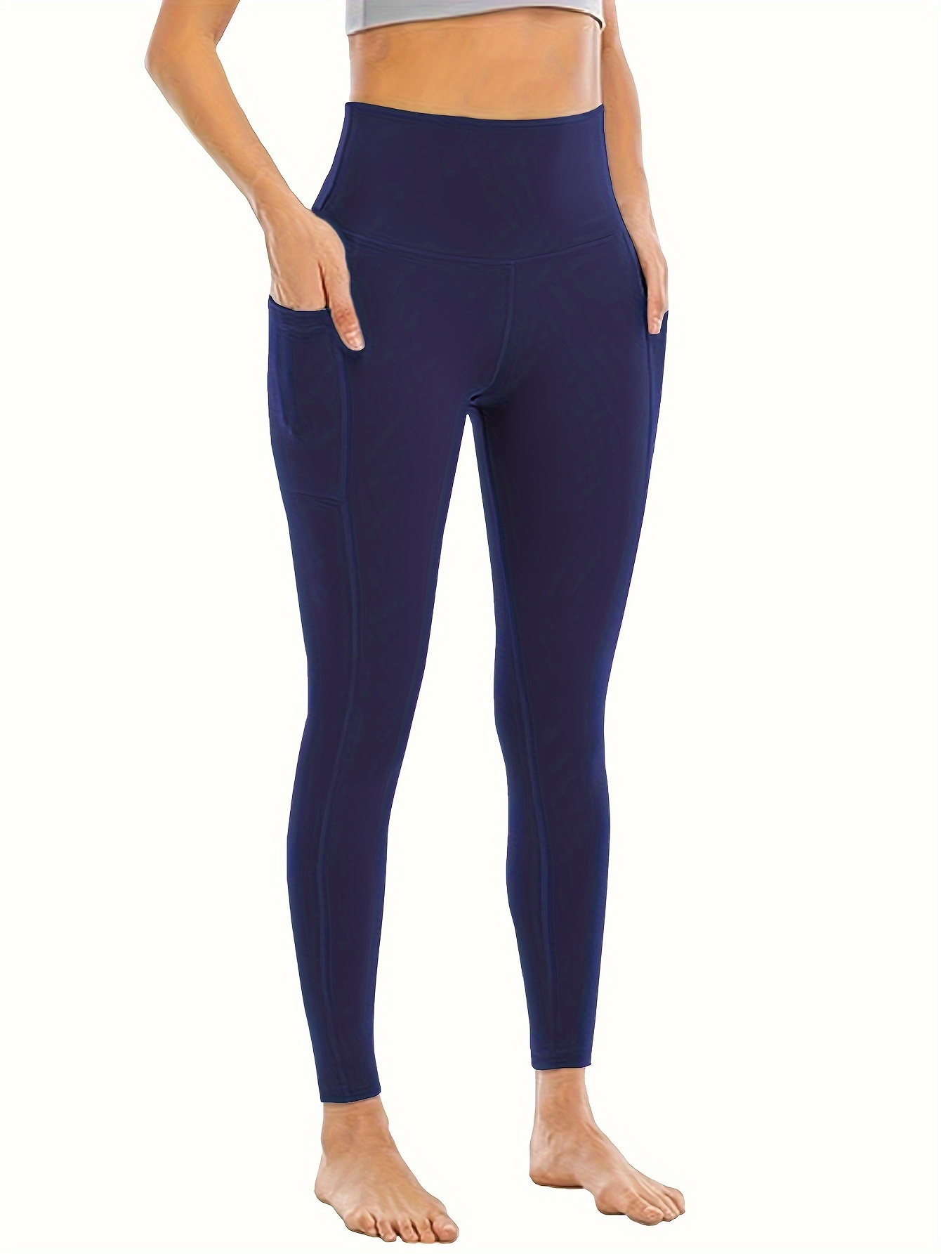 Ladies Navy Blue Solid Yoga Pants 2 Pieces Pack 