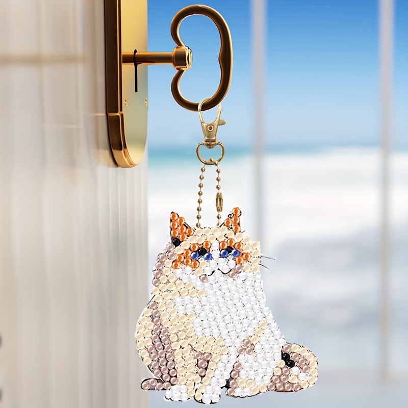 Diy Cartoon Cat Diamond Painting Keychain Kit Diamond - Temu