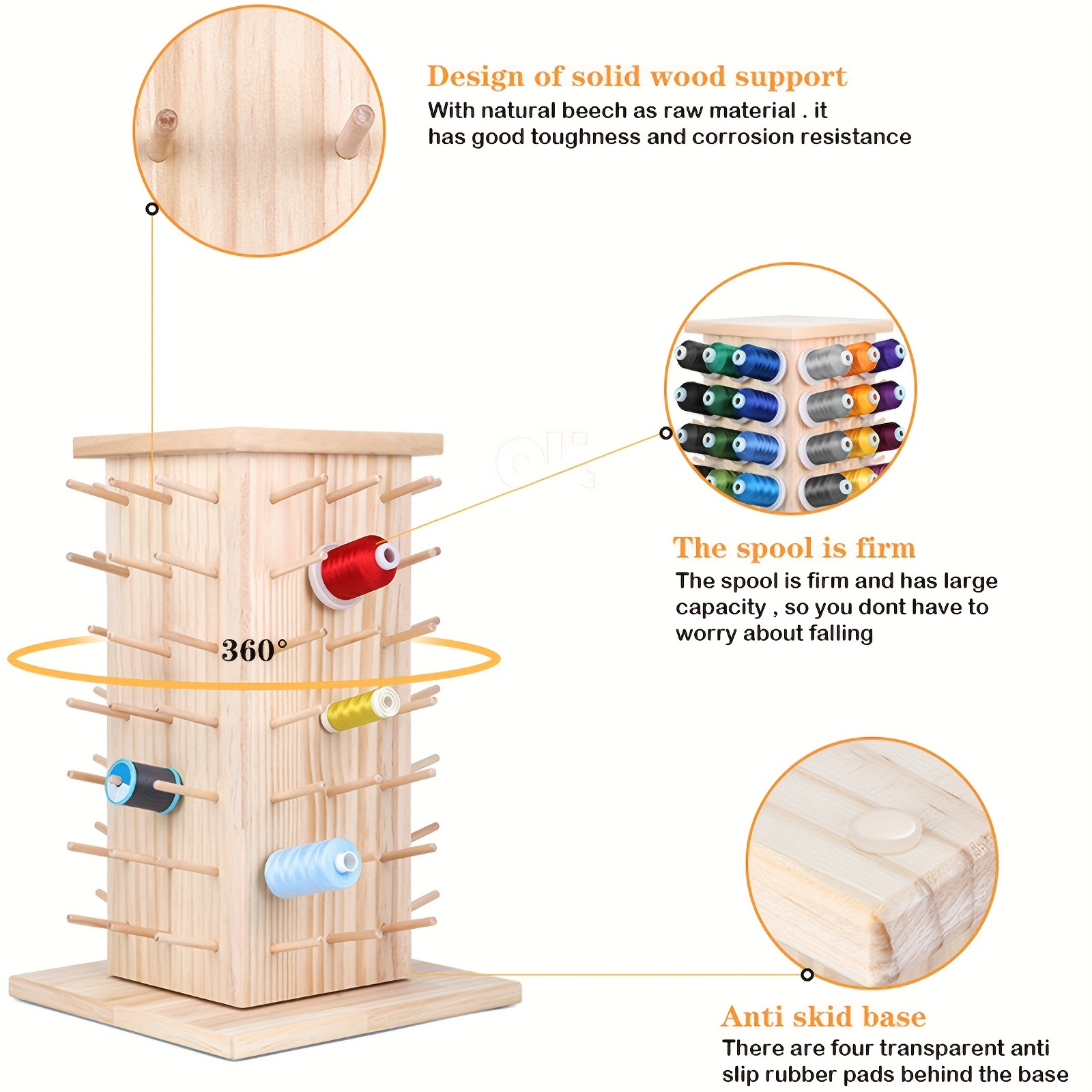 84 Spools (diy To Be 93 Spools) 360 Fully Rotating Wooden Thread  Rack/thread Holder Organizer For Sewing, Quilting, Embroidery,  Hair-braiding And Jewe