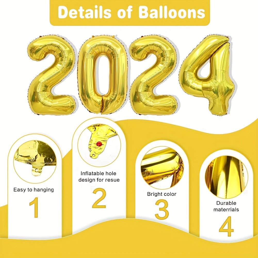 Golden 2024 Number Foil Balloon Set New Year Decor - Temu