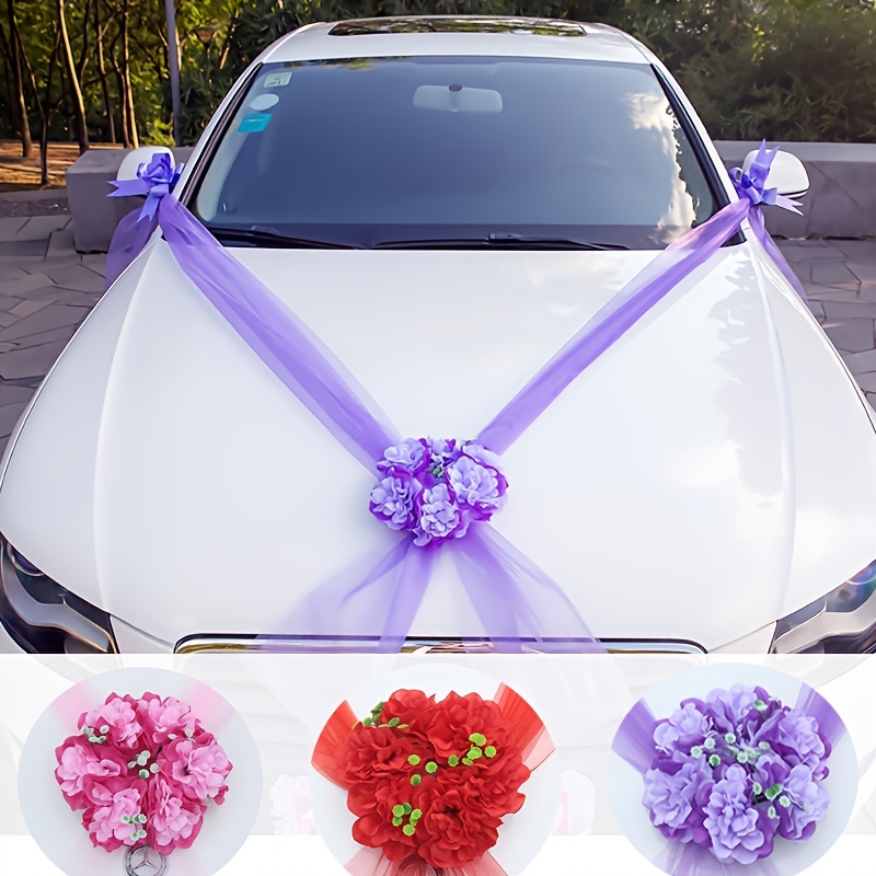 Wedding Car Front Flower Decoration - Wedding Car Decorations Flower Bow -  Lace Ribbon Artificial Flower Decoration Bridal Flower Wedding DIY Car