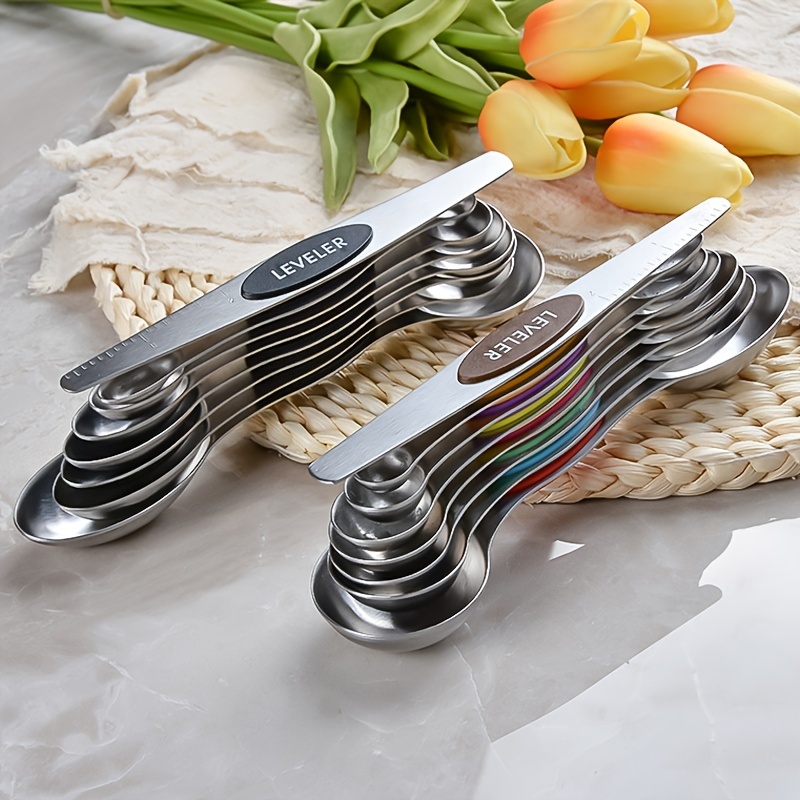 Magnetic Stainless Steel Measuring Spoons - Set of 8 Metal