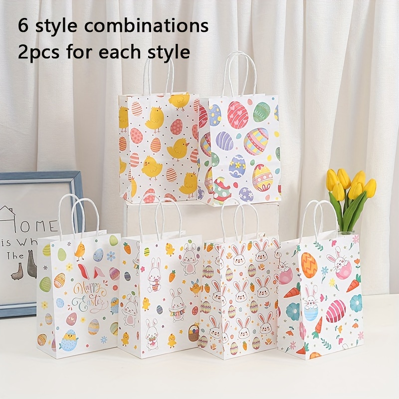 12pcs Easter Gift Bags With Bunny & Egg Designs - Perfect For Birthday Parties, Gift Wrapping & Storage
