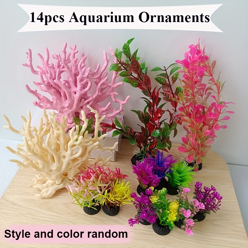 14pcs Aquarium Decorations Artificial Corals Plastic Plants For A