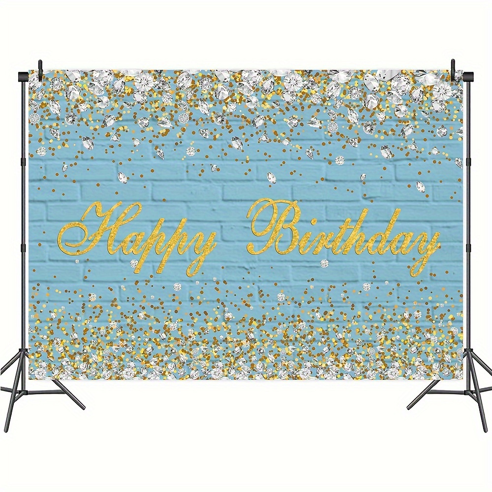 1pc, Happy Birthday Photography Backdrop, Vinyl Blue Glitter Pattern Baby  Shower Party Cake Table Decoration Banner Photo Booth Props 82.6X59.0 Inch/9