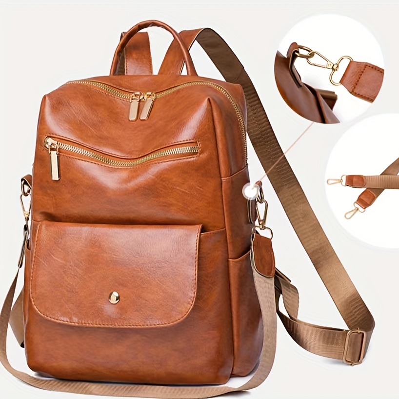 Large Capacity PU Leather School Backpack