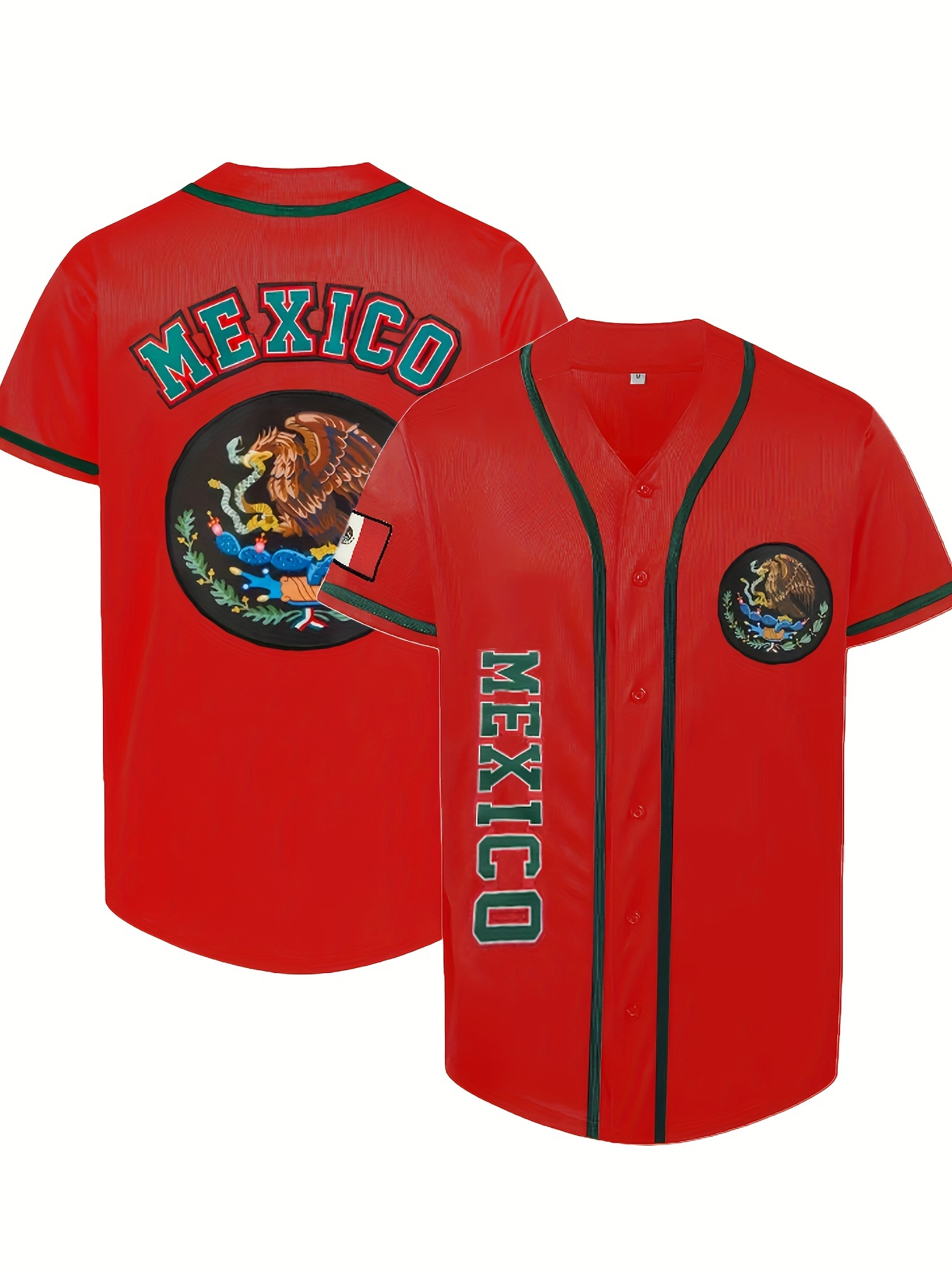 Men's Mexico Baseball Jersey, V Neck Short Sleeve Baseball Shirt, Breathable Embroidery Sports Uniform for Training Competition Party,Temu