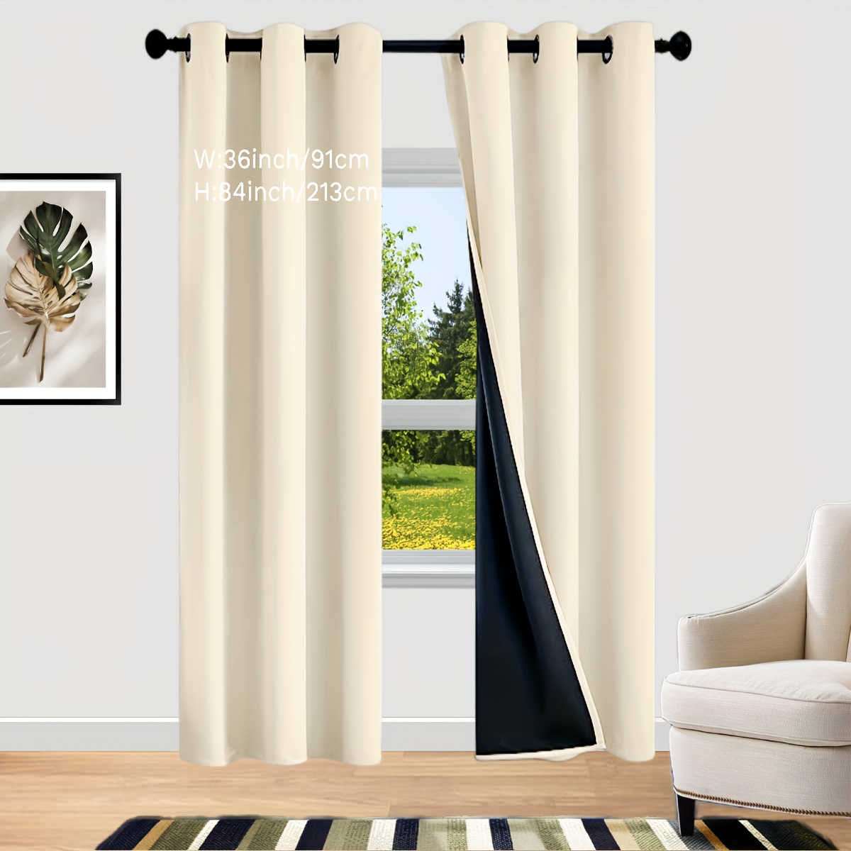 2 Panels Blackout Curtains With Coated Thermal Insulation Simple