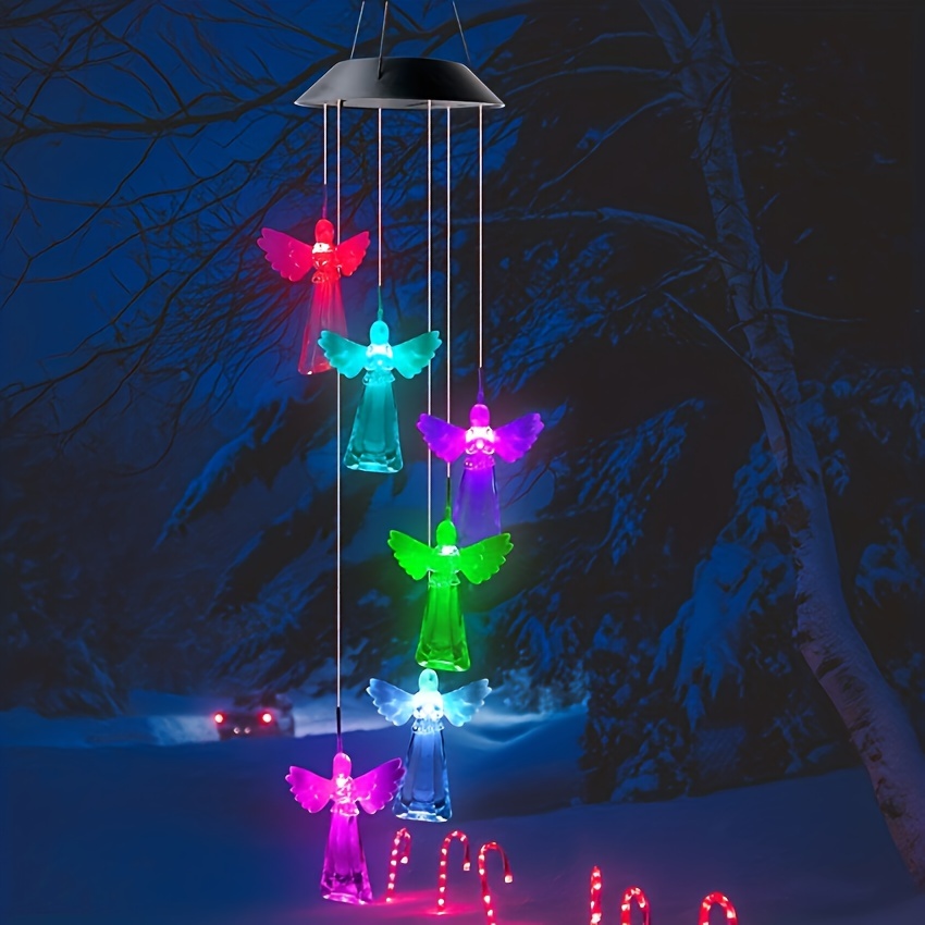 

1pc Solar Angel Wind Chime Light, Color-changing Led Outdoor Chandelier, Decorative Light, Festival Atmosphere Light, Landscape Light Villa Garden Courtyard Waterproof