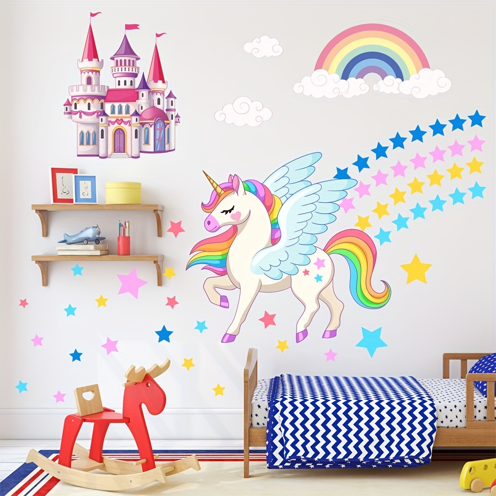 MESU Glow in The Dark Stickers Unicorn Wall Decals Moon Fairy Luminous  Ceiling Decor for Girls Kids Room Nursery Unicorn